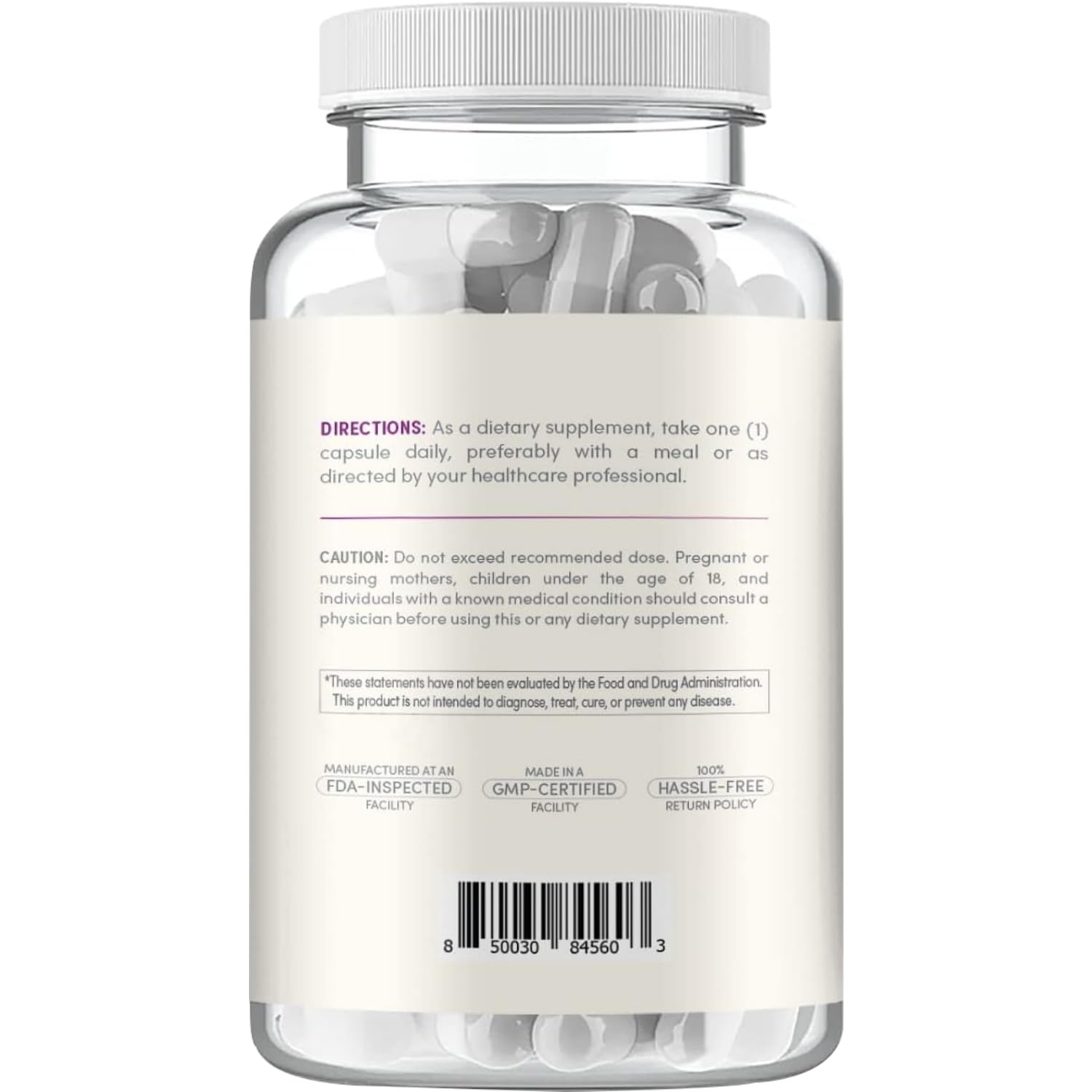 Back view of Quercetin 500mg capsules with dosage information
