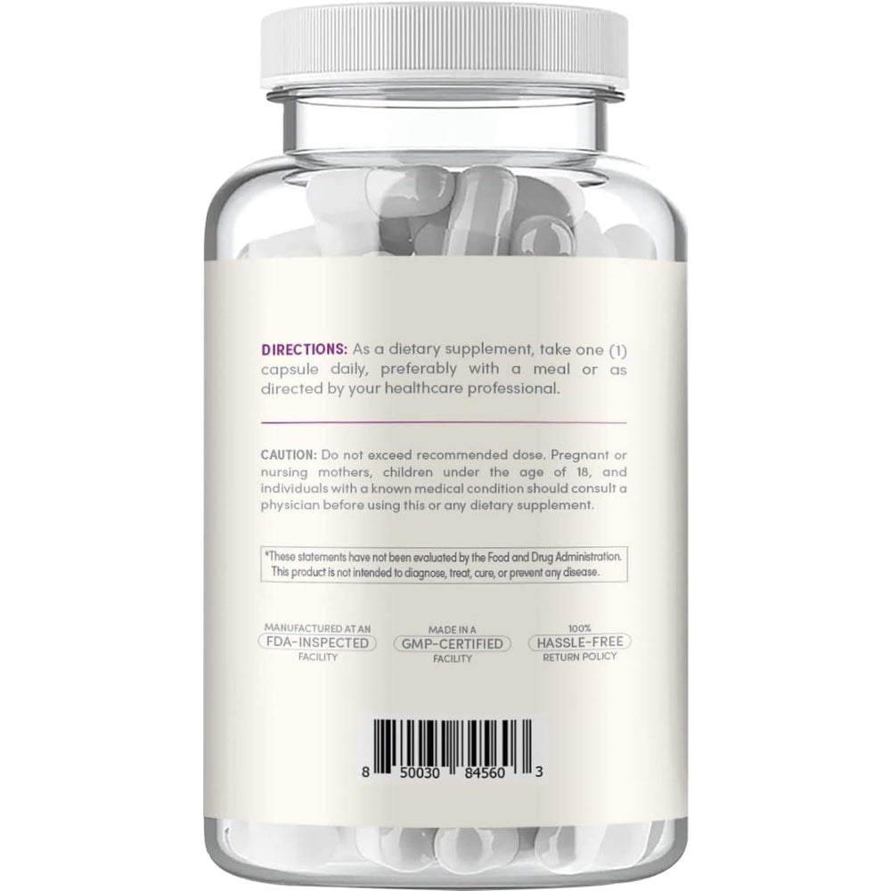 Back view of Quercetin 500mg capsules with dosage information