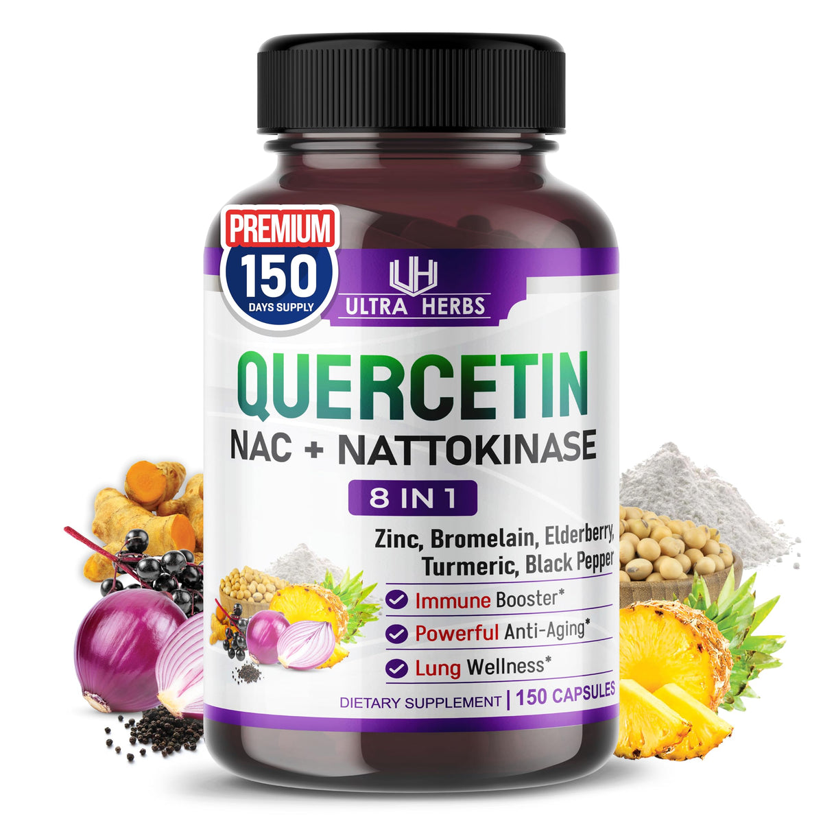 Quercetin 8-in-1 Ultra Antioxidant Complex bottle label