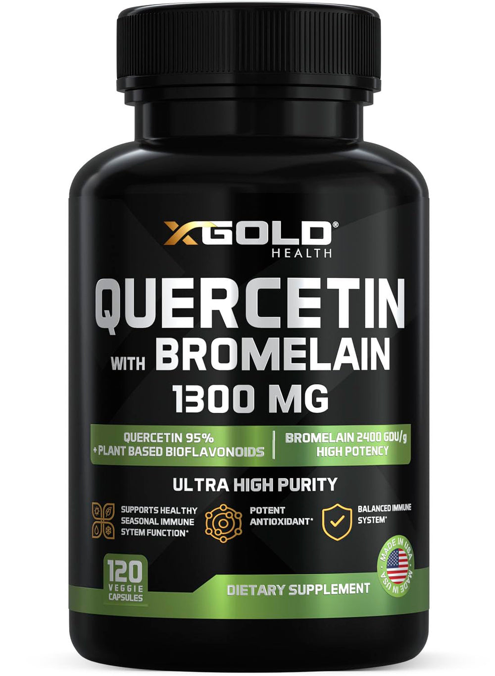 Quercetin + Bromelain 120-count bottle front label