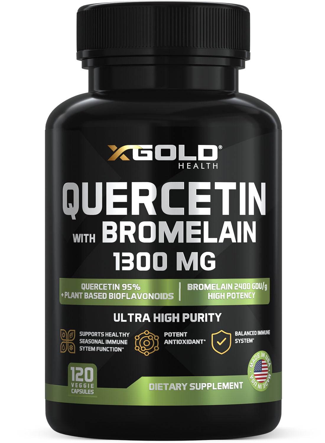 Quercetin + Bromelain 120-count bottle front label