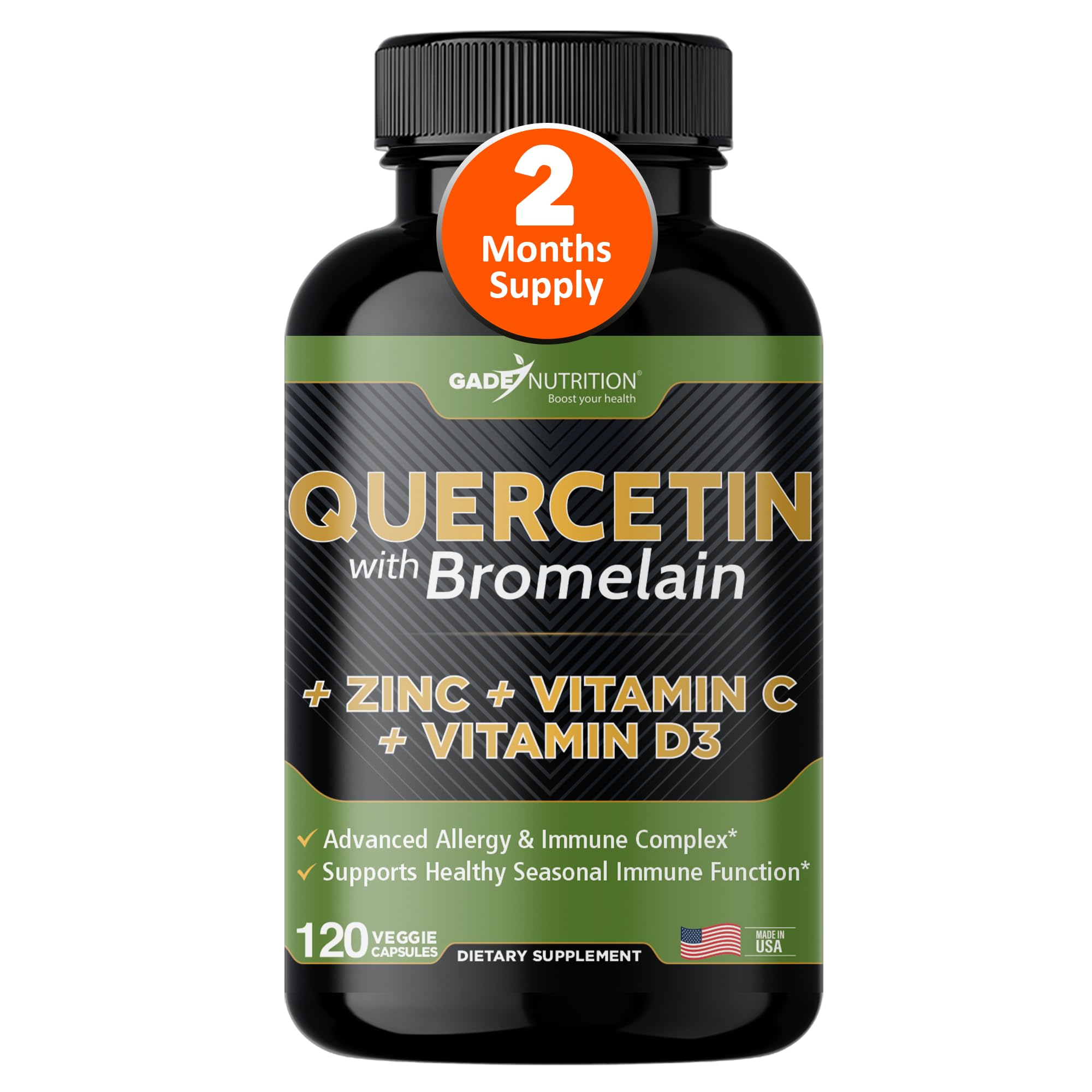 Product bottle of Gade Nutrition Quercetin with Bromelain in capsules
