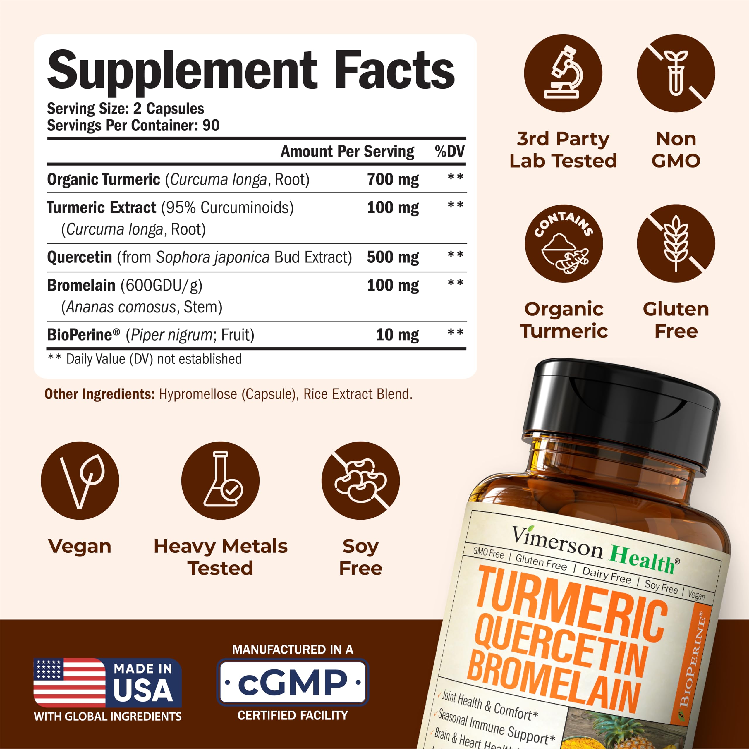 Organic turmeric root and black pepper (BioPerine) for enhanced absorption