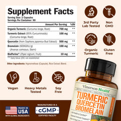Close-up of Quercetin 500mg and Turmeric 700mg on label