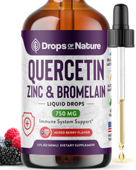 Front view of Quercetin with Bromelain & Zinc liquid drops bottle