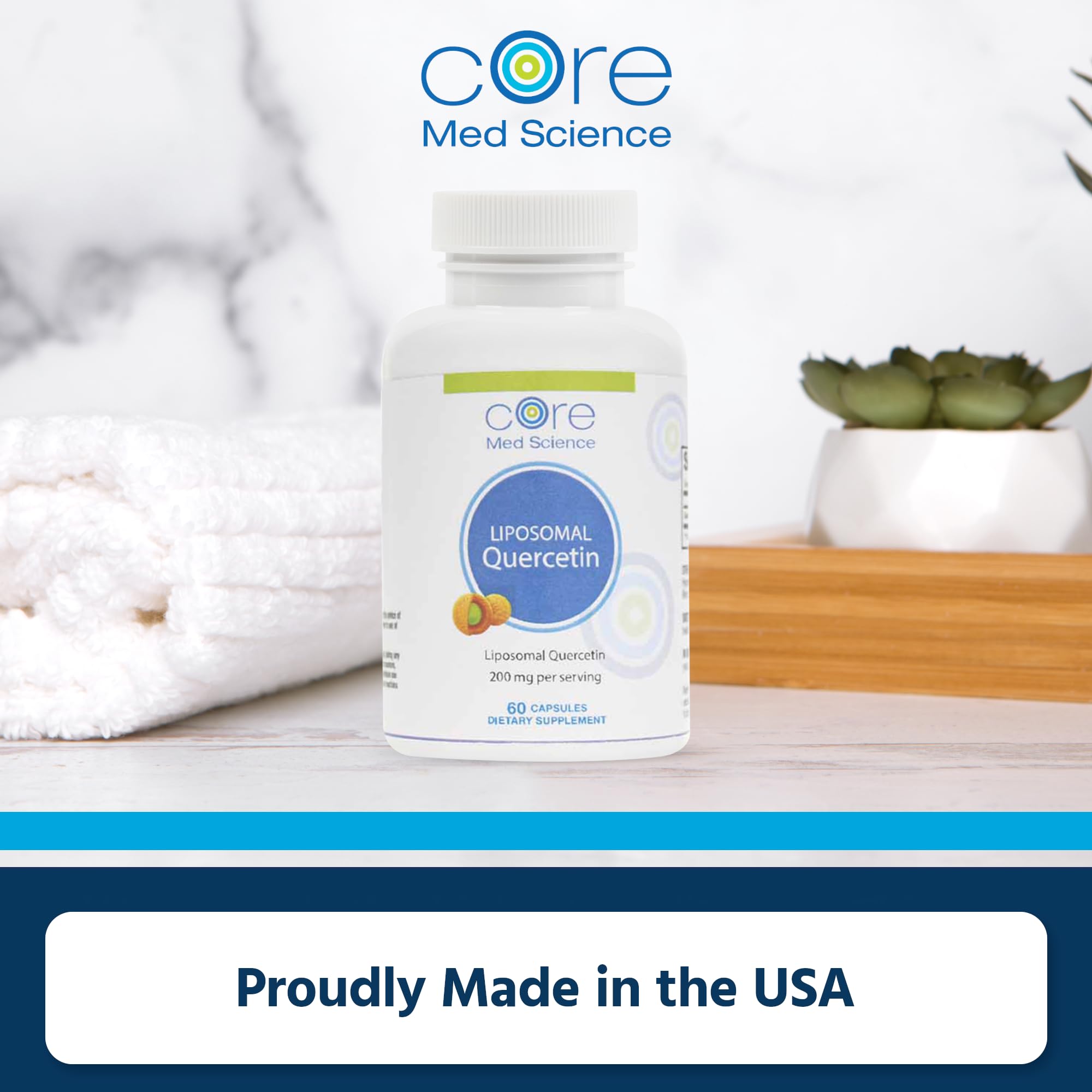 Close-up of liposomal quercetin capsules