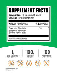 BulkSupplements Quercetin Dihydrate Powder bottle and 100g packaging