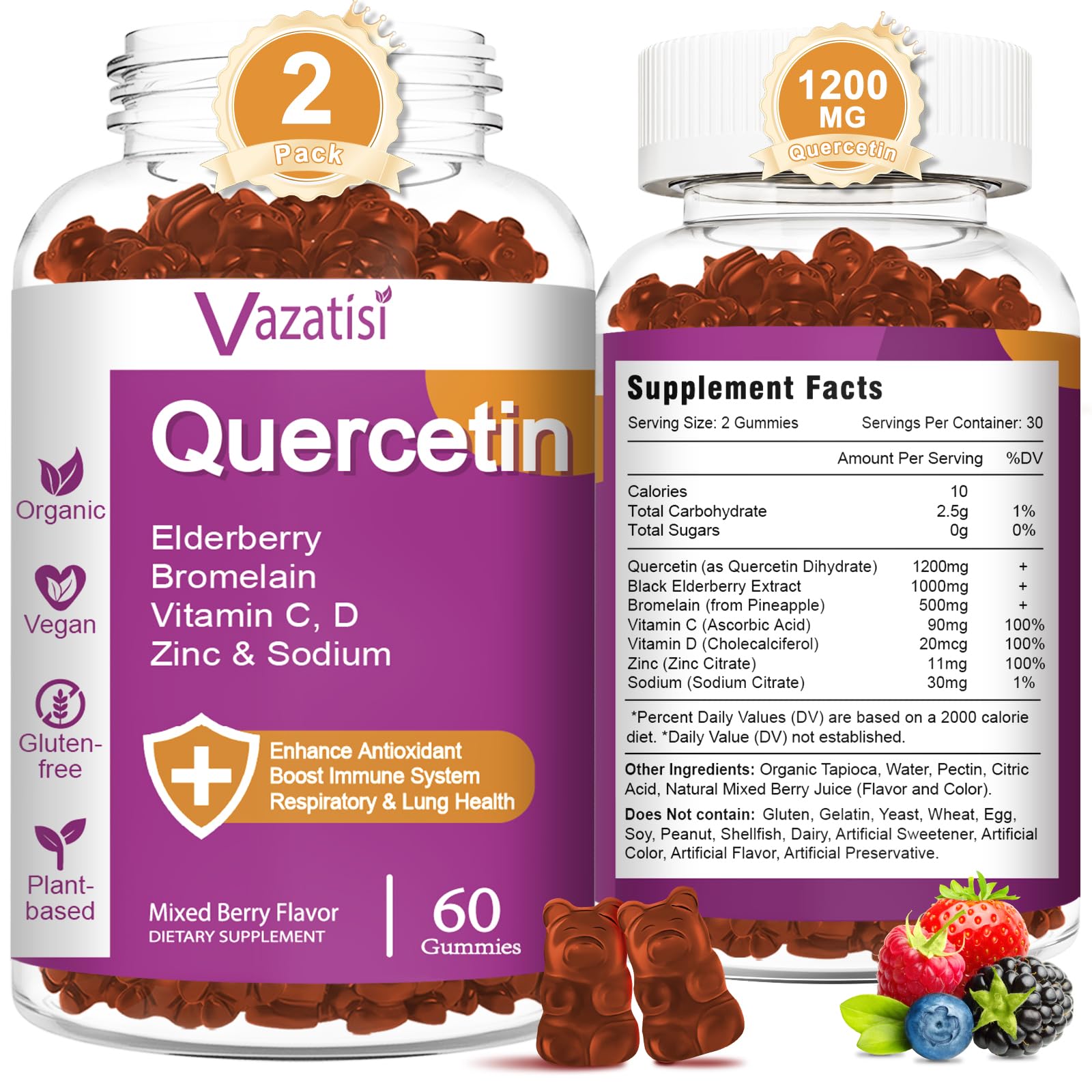 Quercetin Gummies bottle on white background