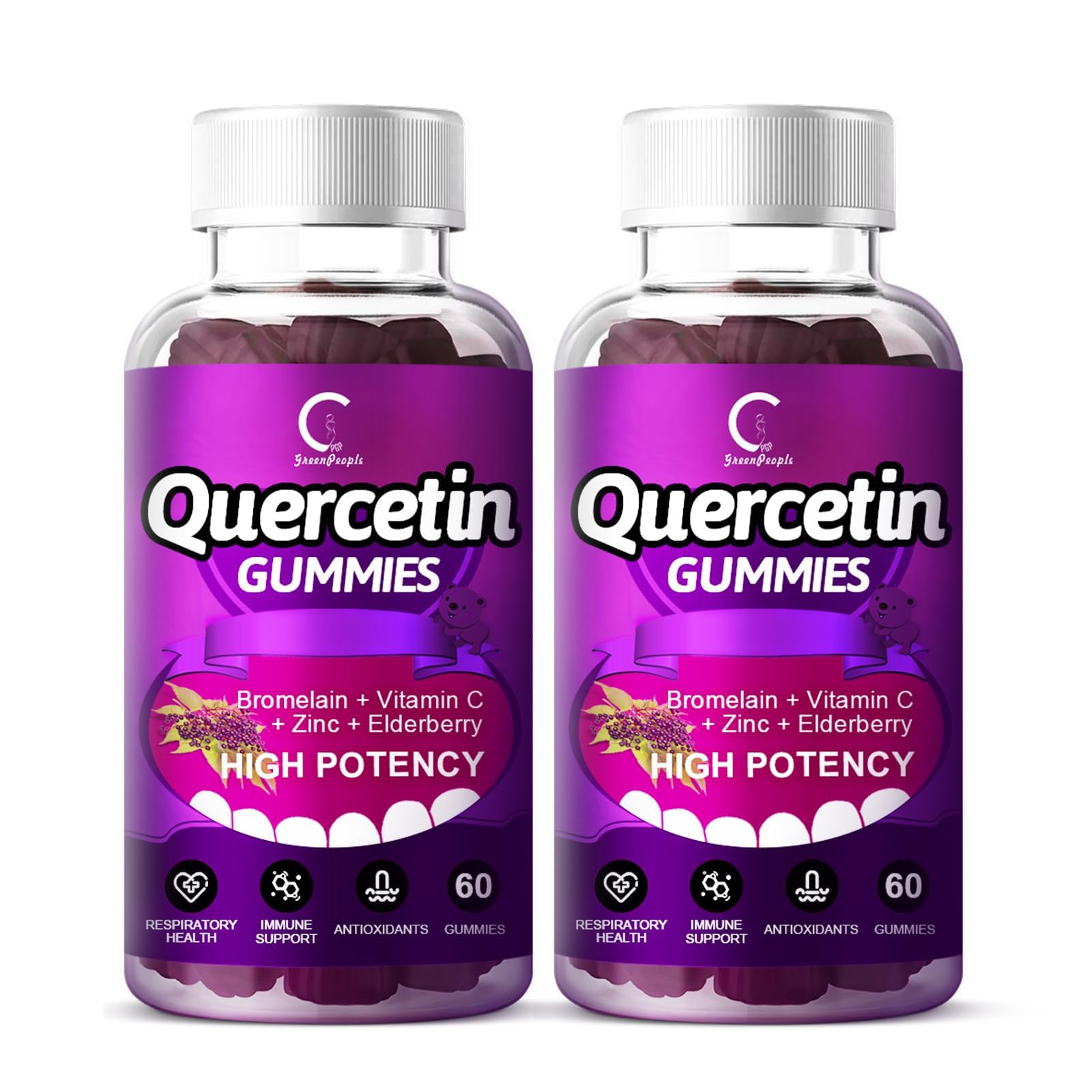 Front view of Quercetin Gummies 2-pack bottle