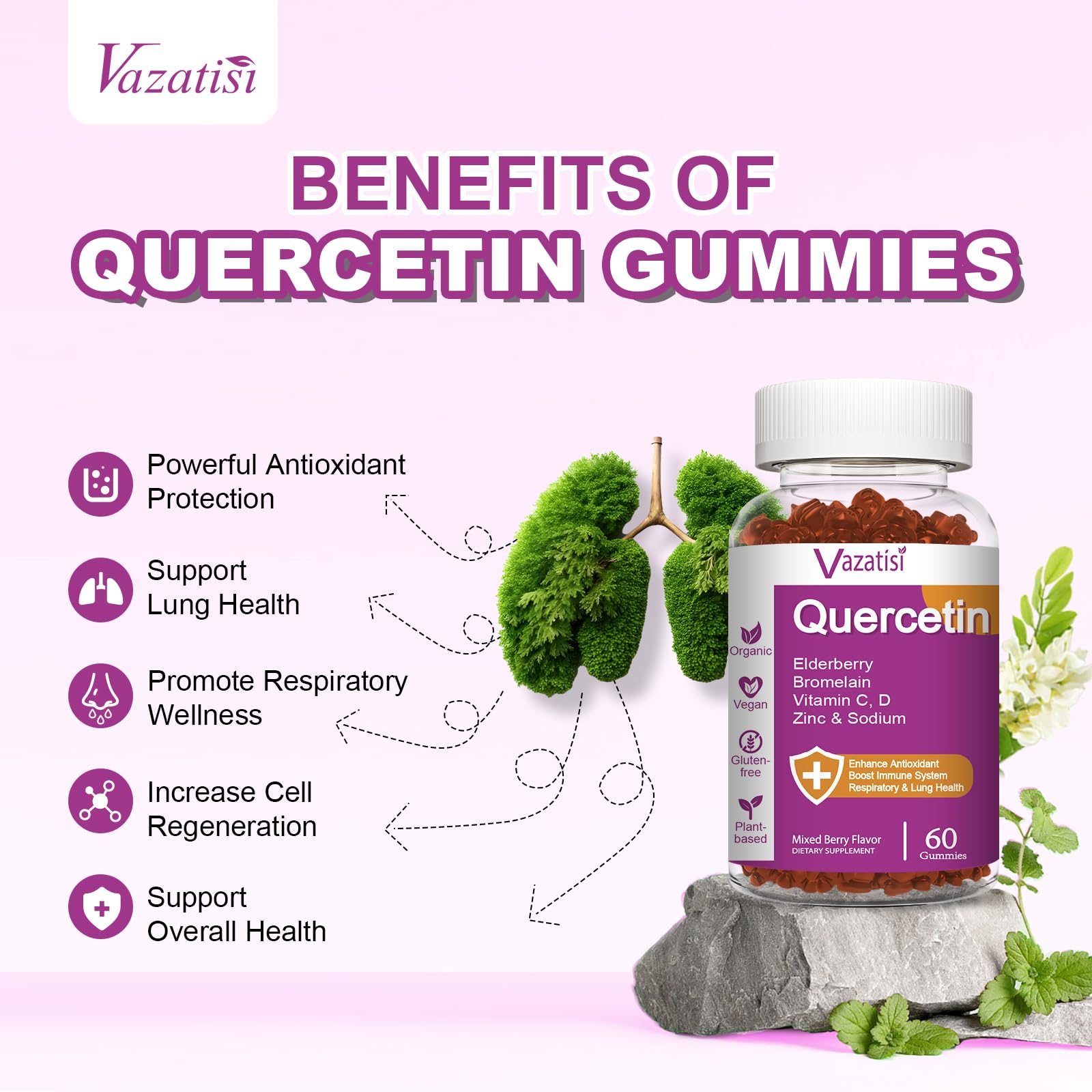 Quercetin gummies with elderberry, zinc and vitamins concept