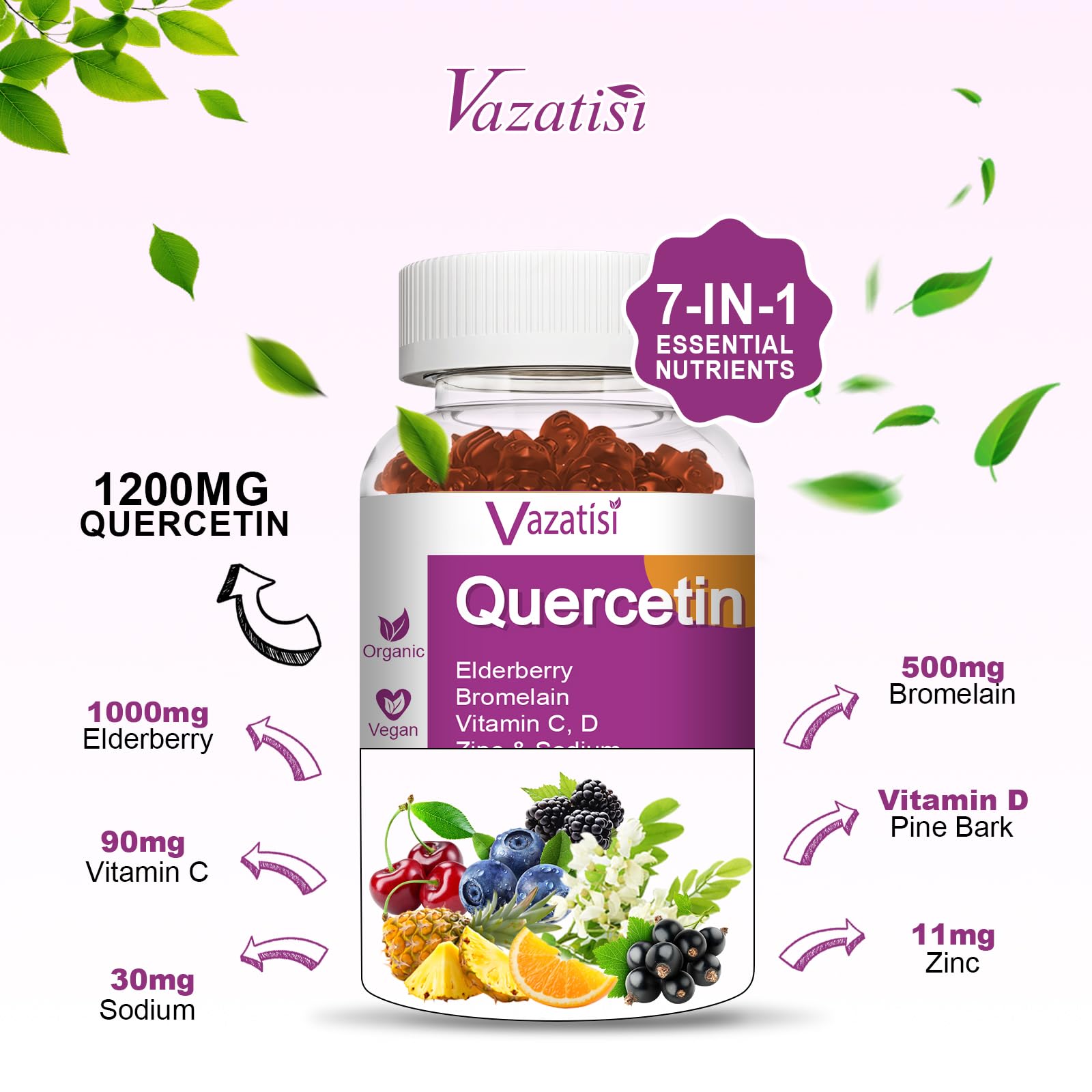 Vazatisi quercetin gummies packaging and label