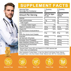 Pineapple-flavored Quercetin Gummies spilling from bottle