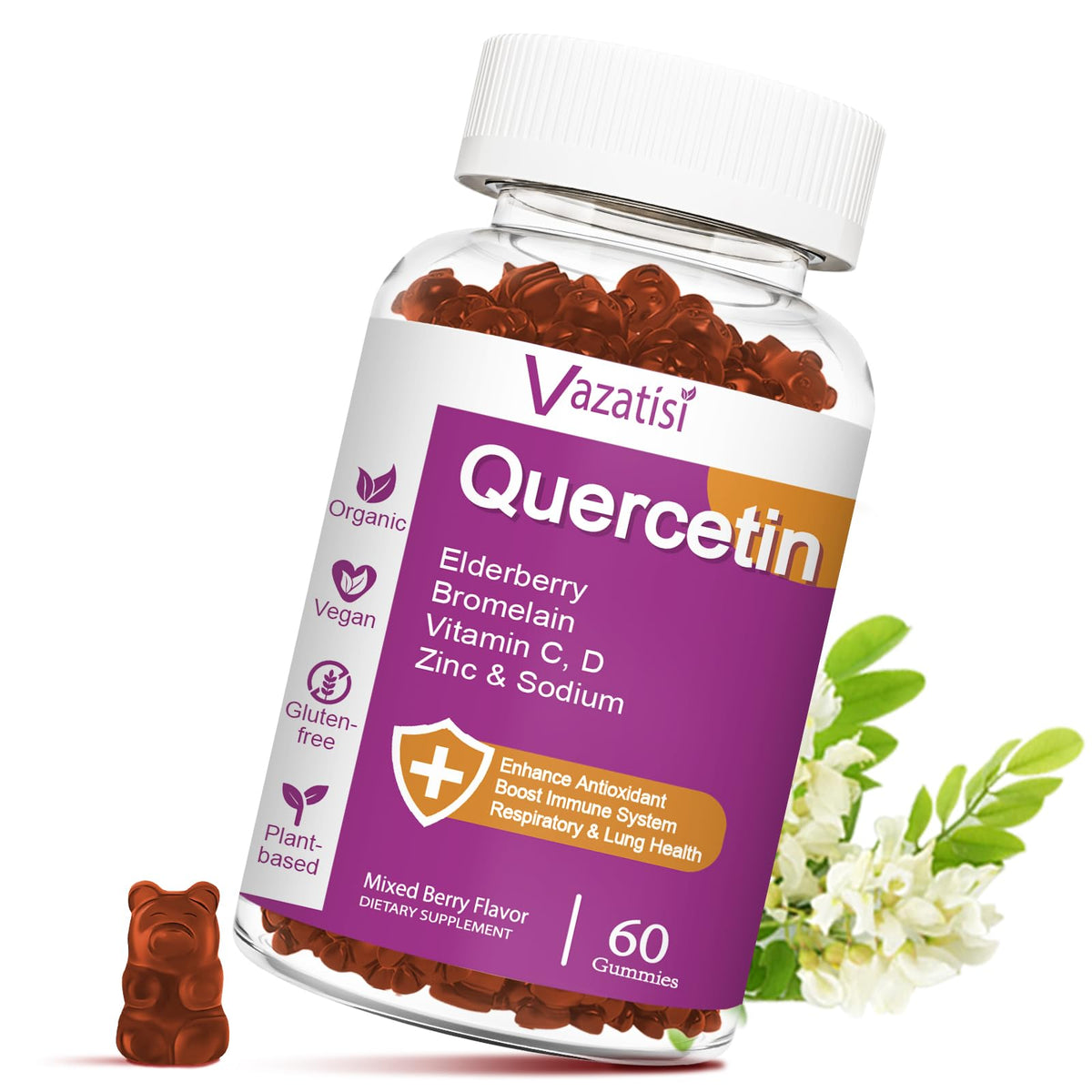 Bottle of Quercetin Gummies with Vitamin C, Zinc and Vitamin D