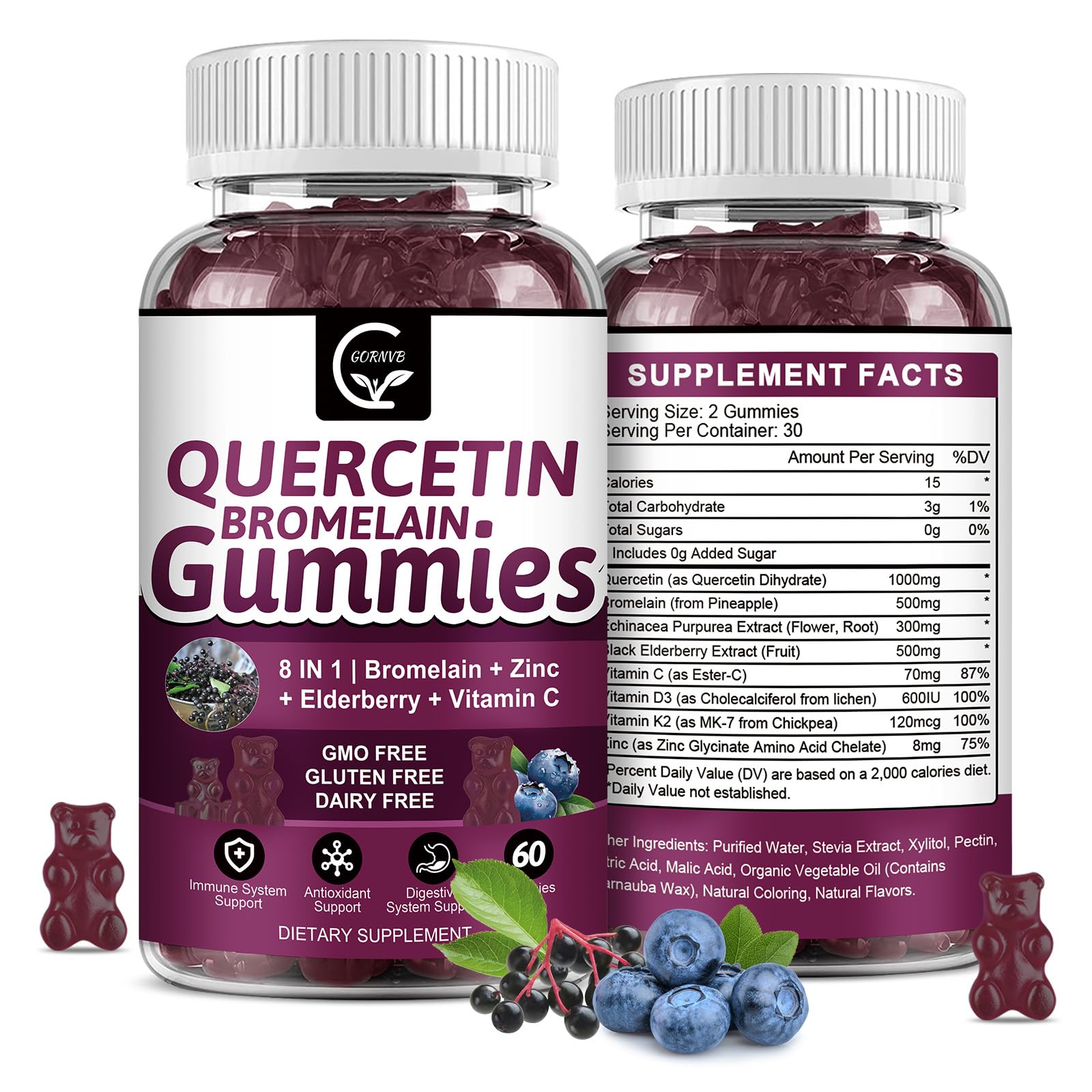 Front view of Quercetin Gummies with Bromelain 2378mg packaging
