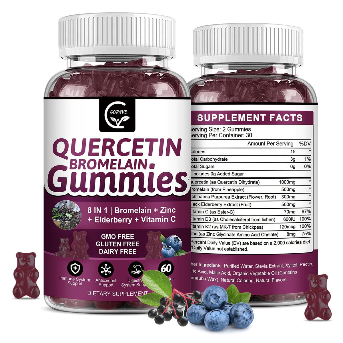 Front view of Quercetin Gummies with Bromelain 2378mg packaging
