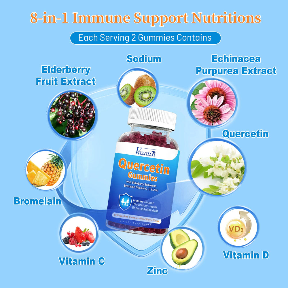 Quercetin immune support gummies with 8-in-1 blend label