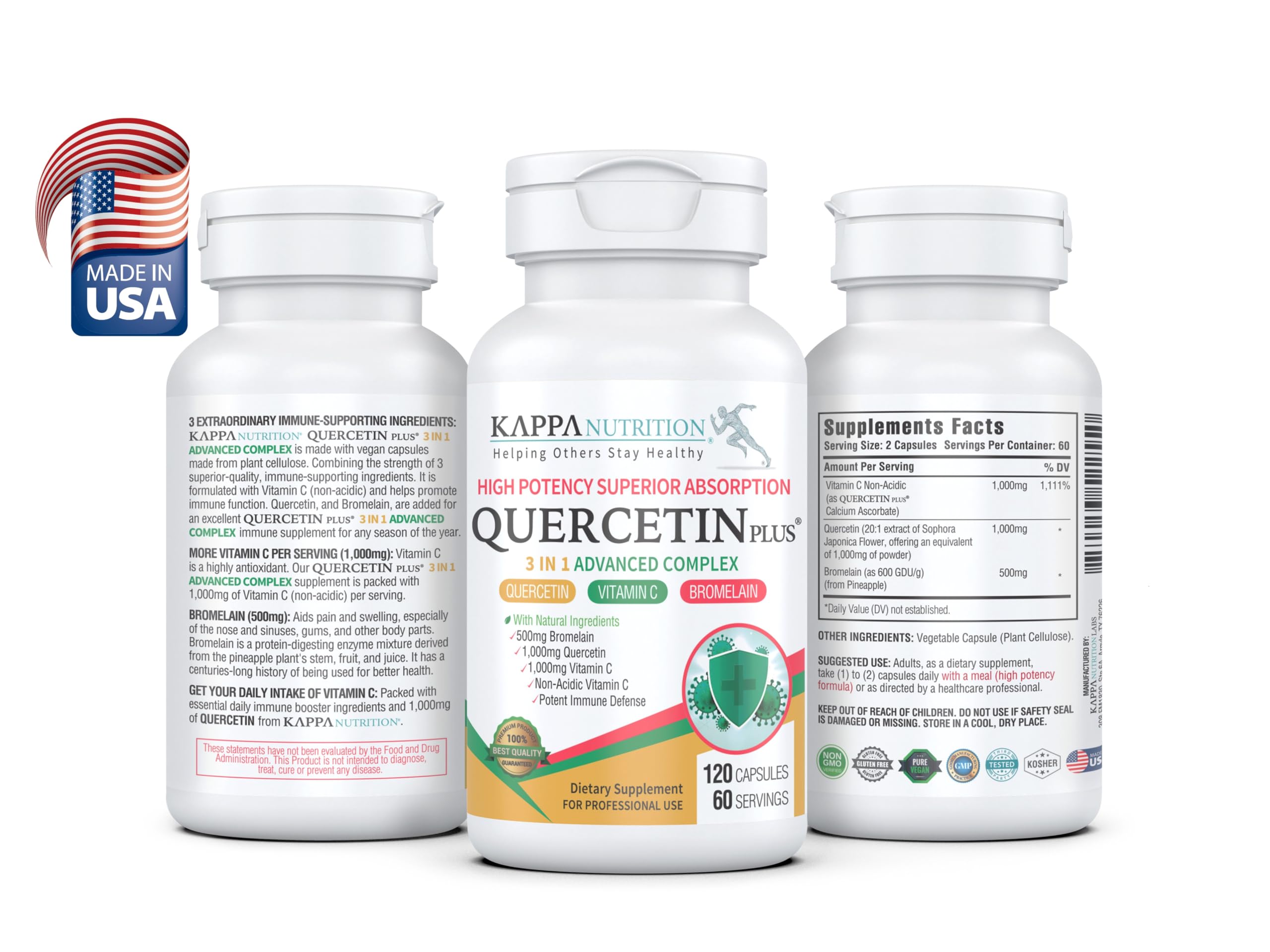 Quercetin Plus 3 in 1 Advanced Complex bottle with label close-up