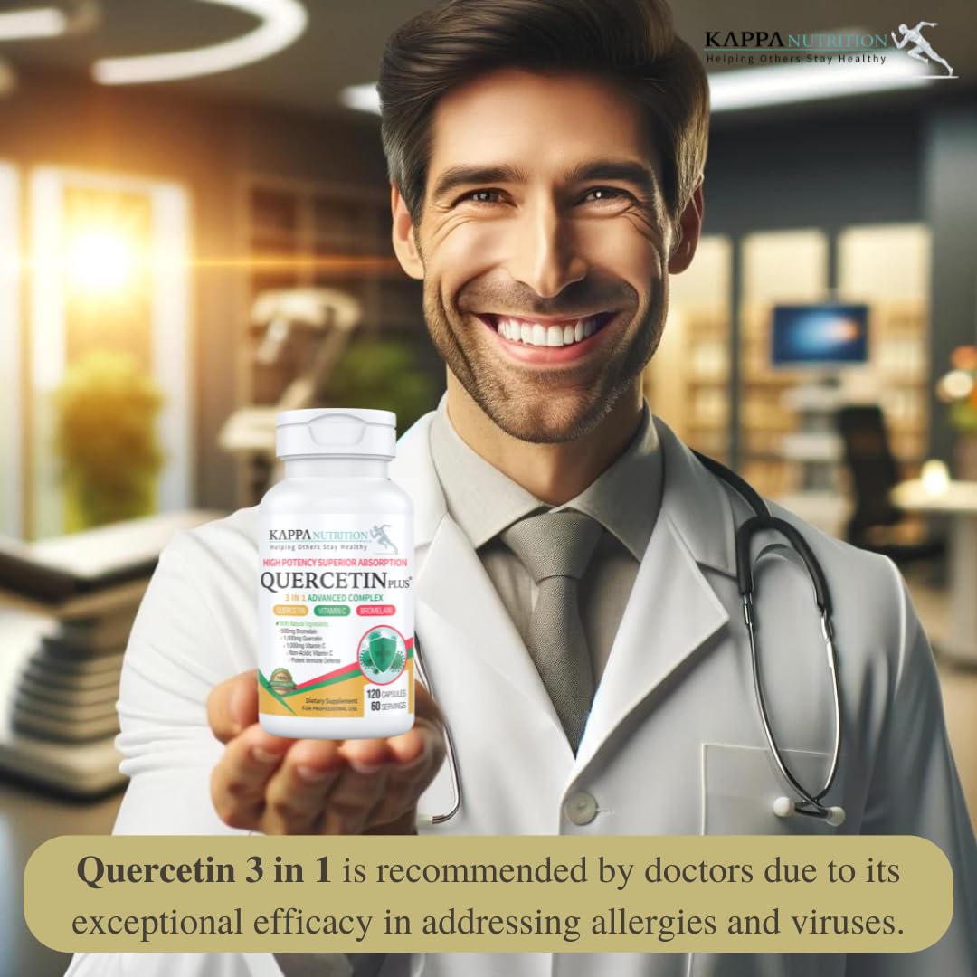 Supplement facts showing Quercetin 1000mg, Bromelain 500mg, Vitamin C 1000mg