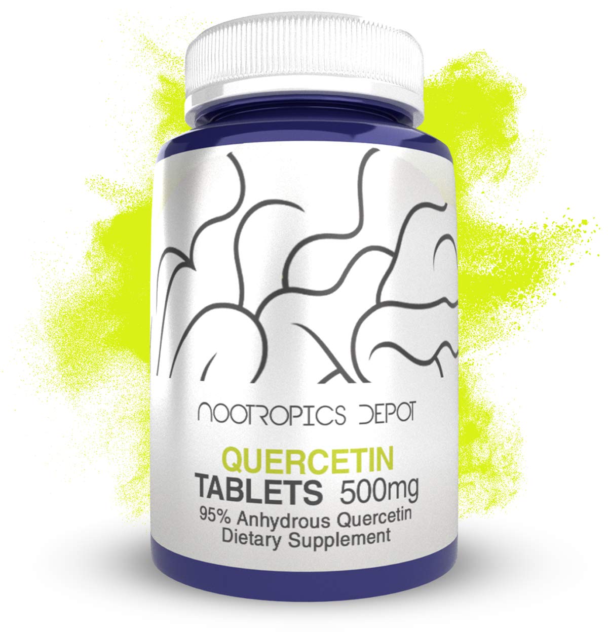 Nootropics Depot Quercetin Tablets bottle showing 500mg strength and 120-count supply