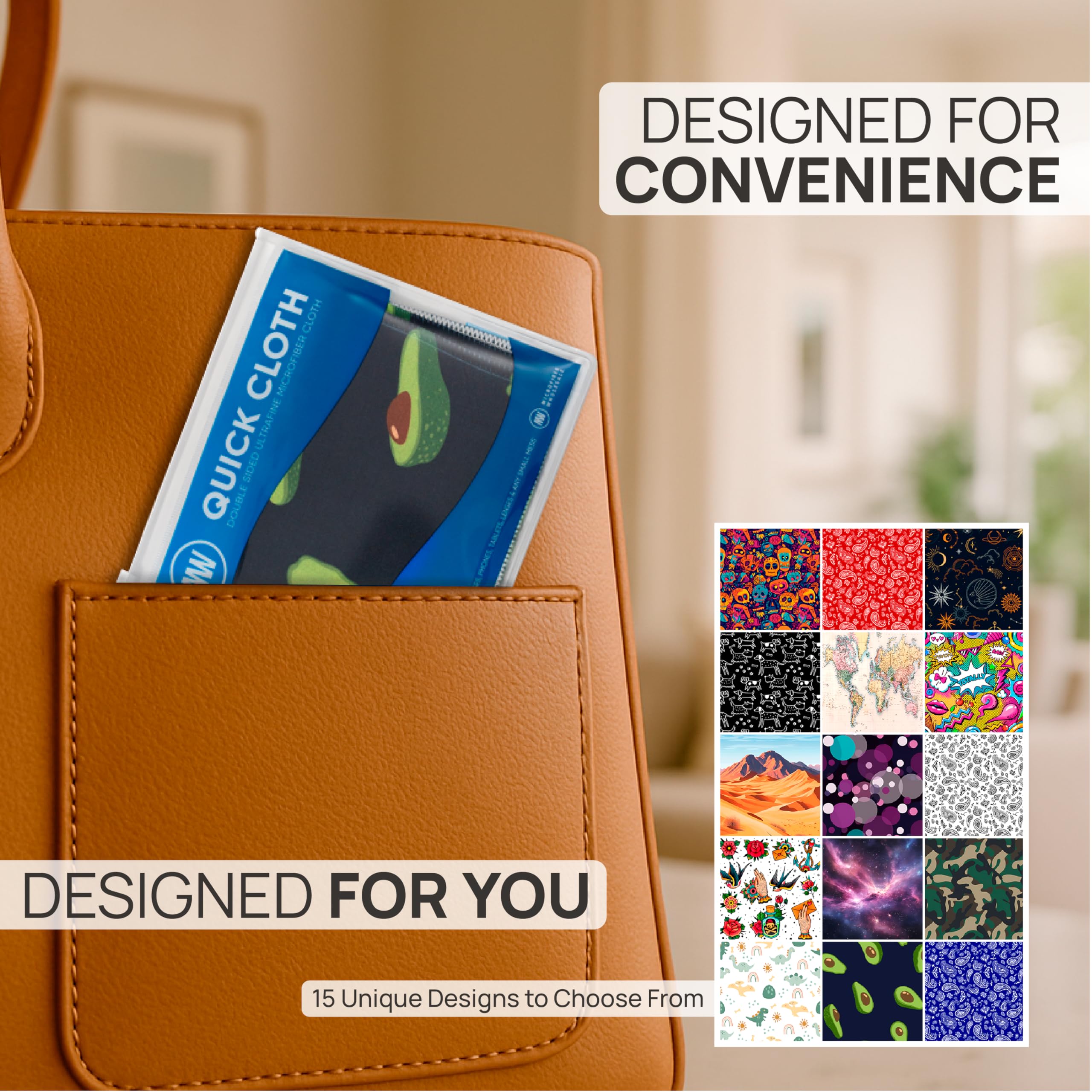 Compact microfiber cleaning cloth in a car glove box for on-the-go use