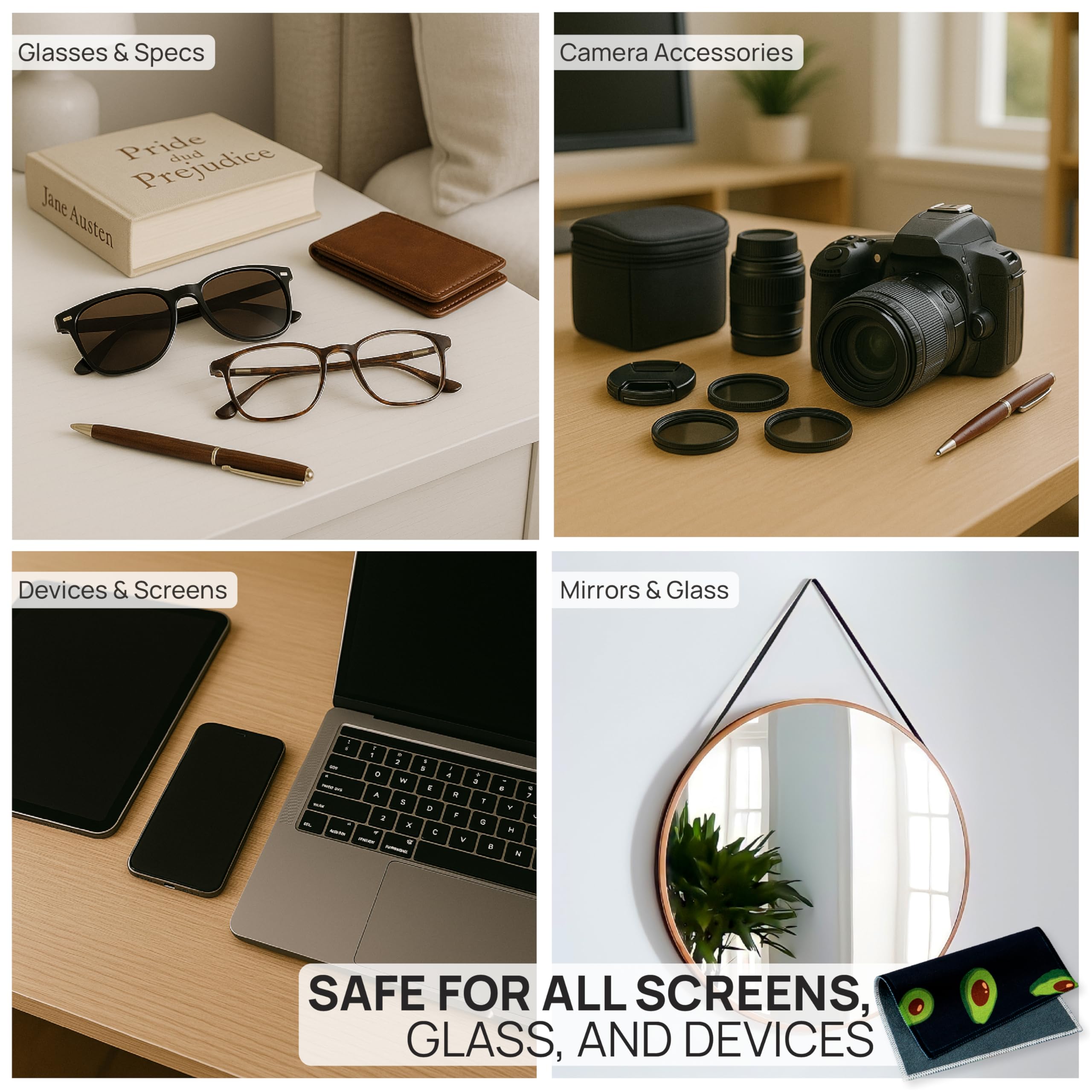Cloth safe for anti-reflective lenses and screen protectors