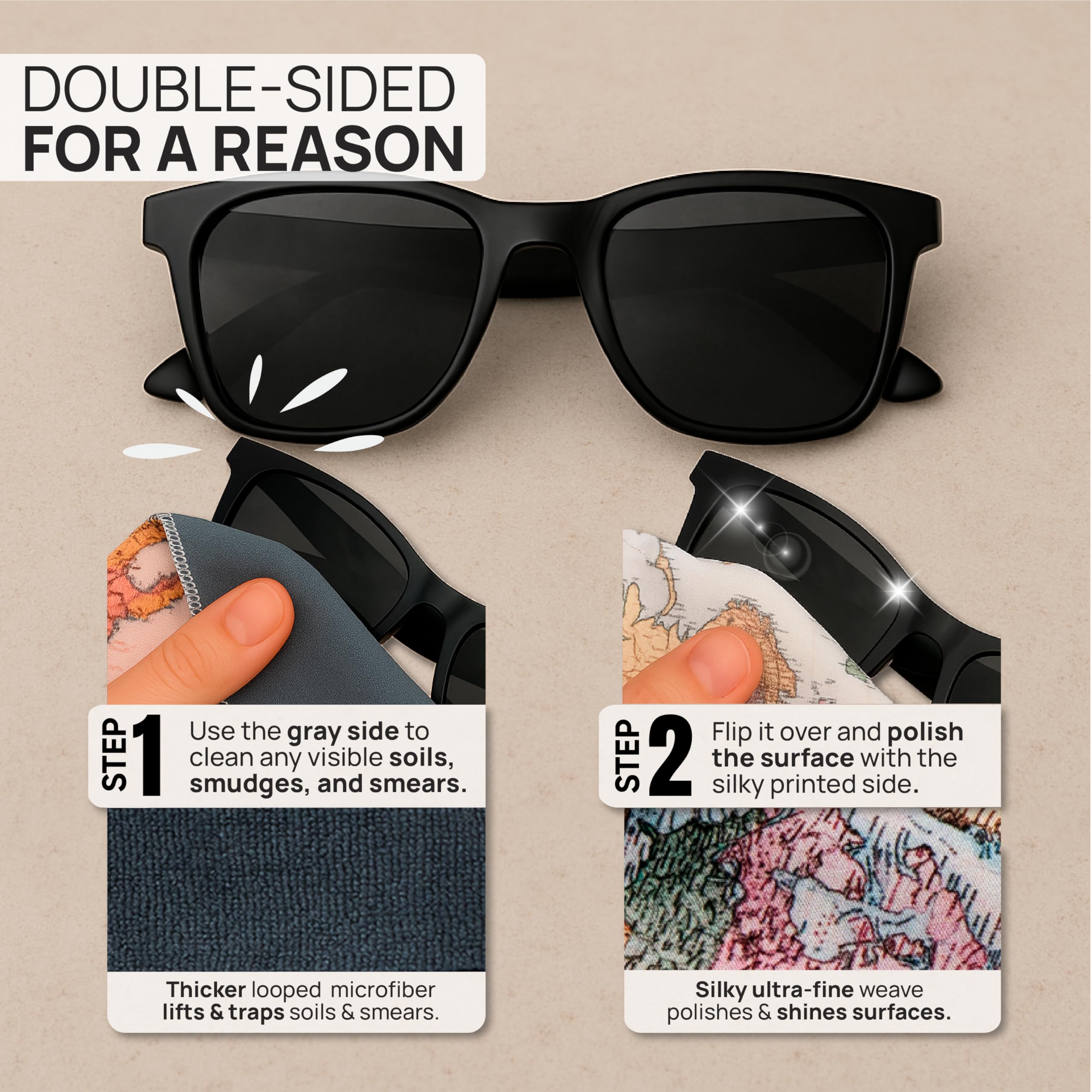 Ultra-soft buffing side for gentle lens cleaning