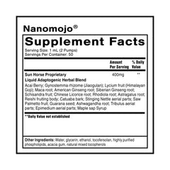 Quicksilver Nanomojo herbal-blend jar illustrating diverse adaptogens for balanced stamina