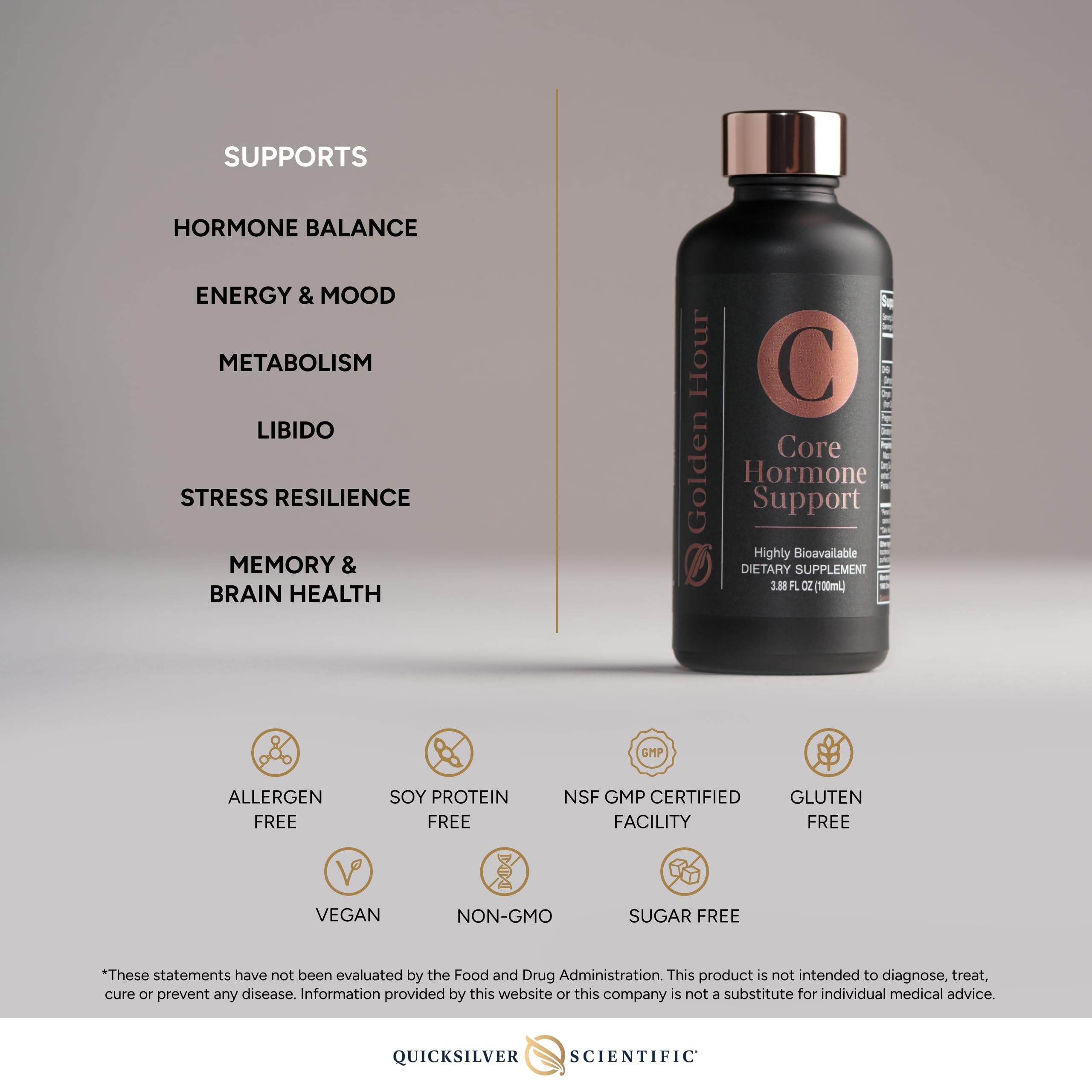Side view of Core Hormone Support bottle 100ml
