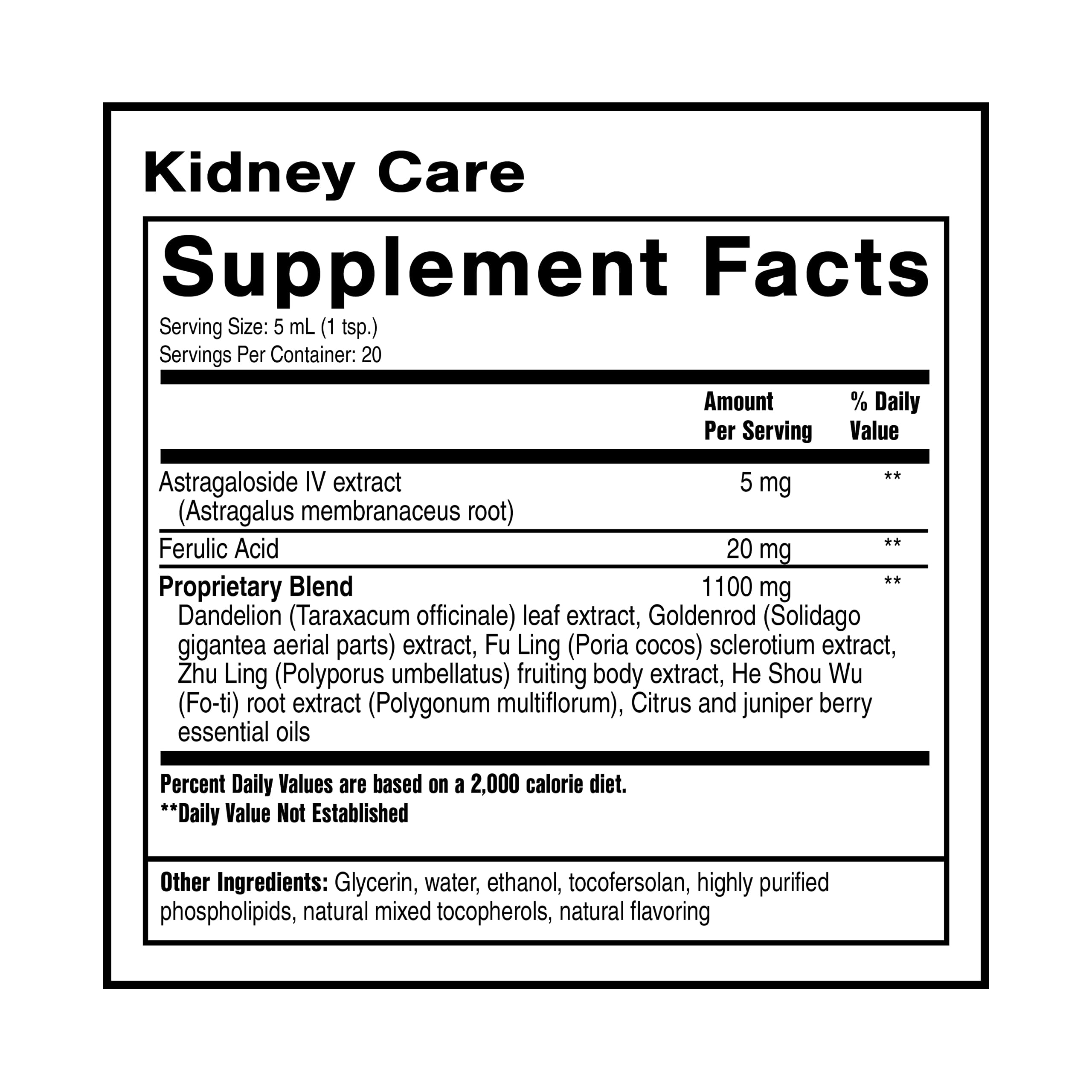 Quicksilver Scientific Kidney Care bottle label closeup highlighting kidney and lymph drainage support
