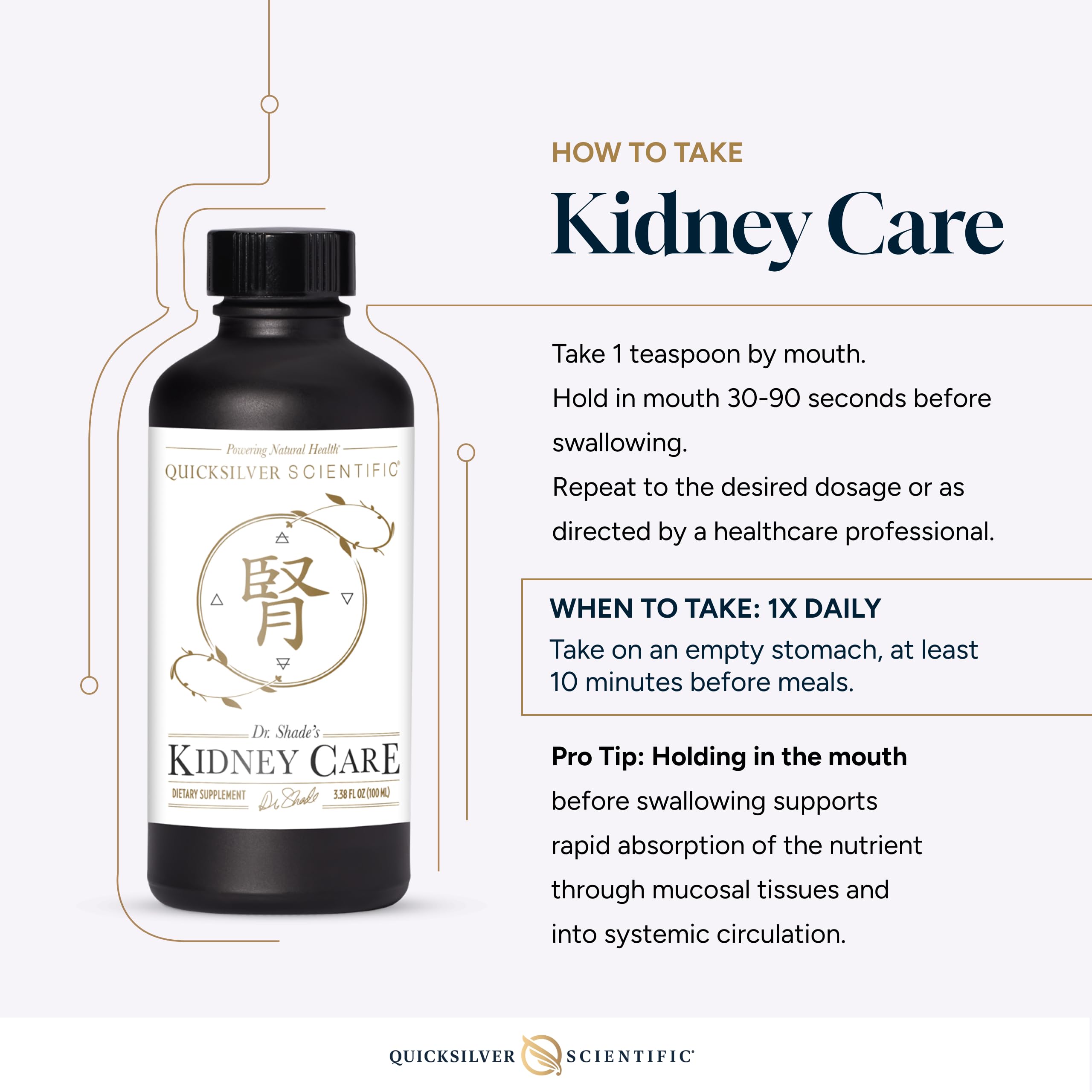 Quicksilver Scientific Kidney Care dosing spoon demonstrates easy measurement for daily use