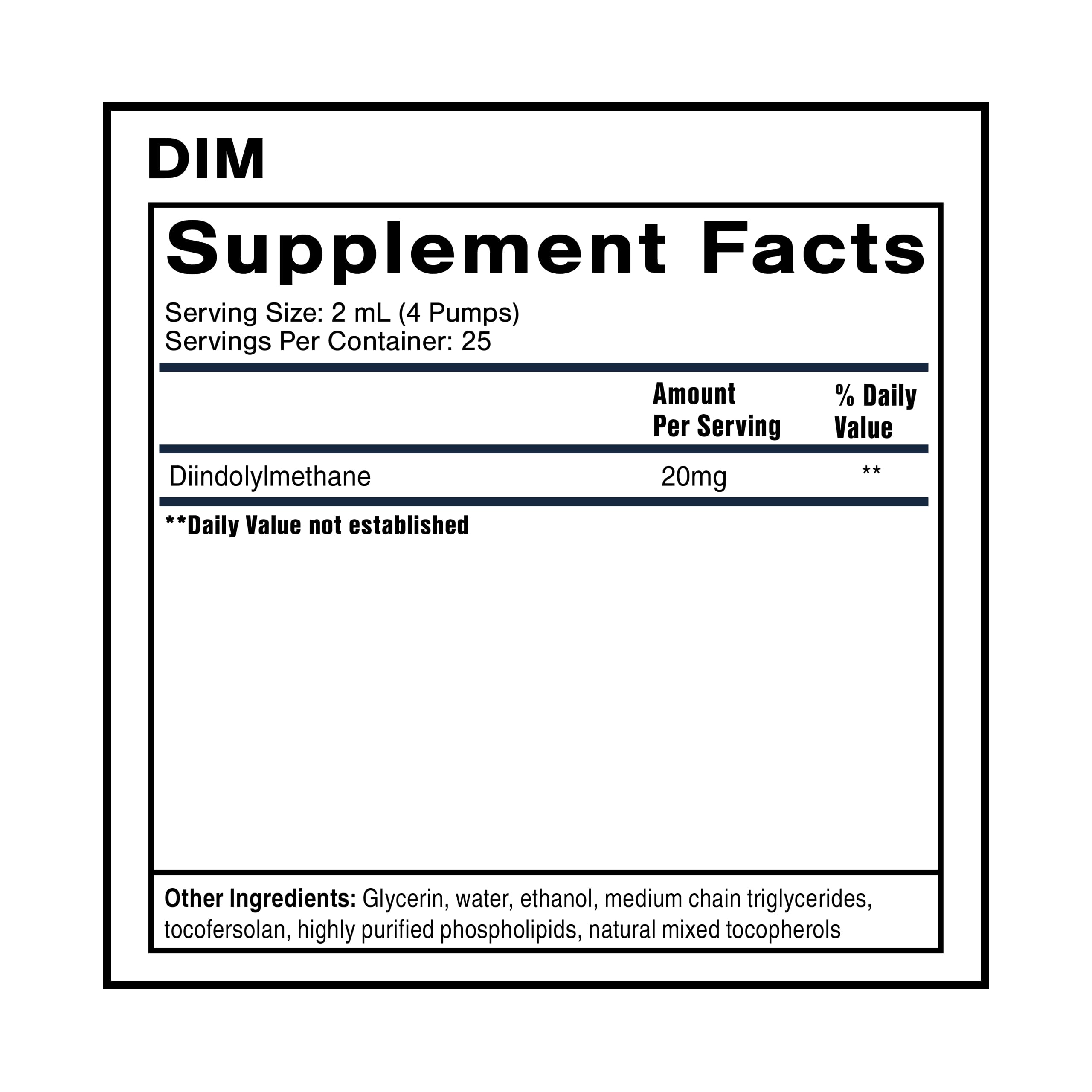 Quicksilver Scientific nanoemulsified DIM bottle label close-up highlighting 20 mg