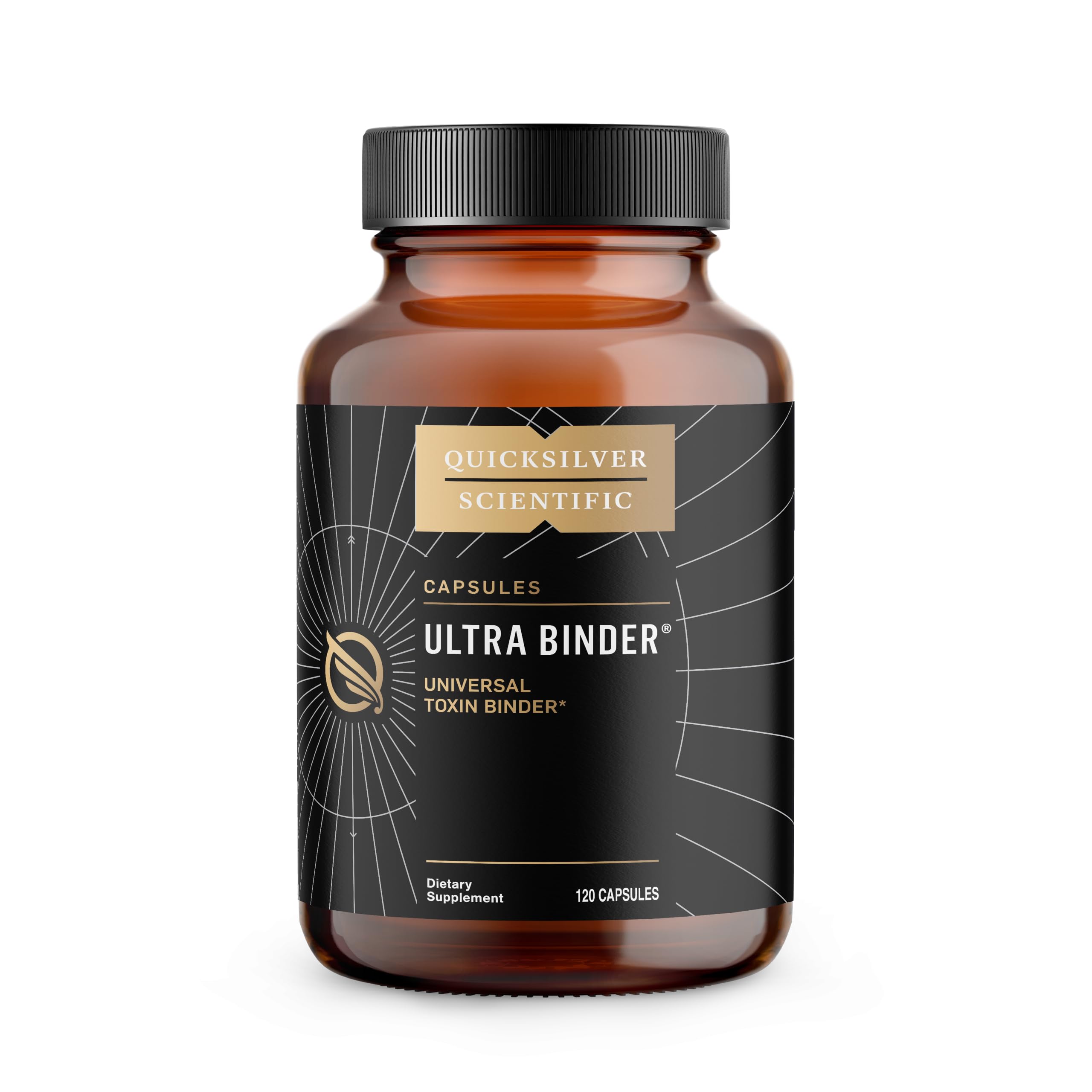 Quicksilver Scientific Ultra Binder bottle front for easy daily toxin support in gut health.