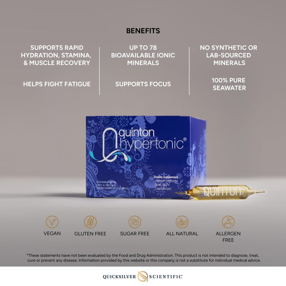 Glass ampoule with Quinton Hypertonic Sea Water Minerals label