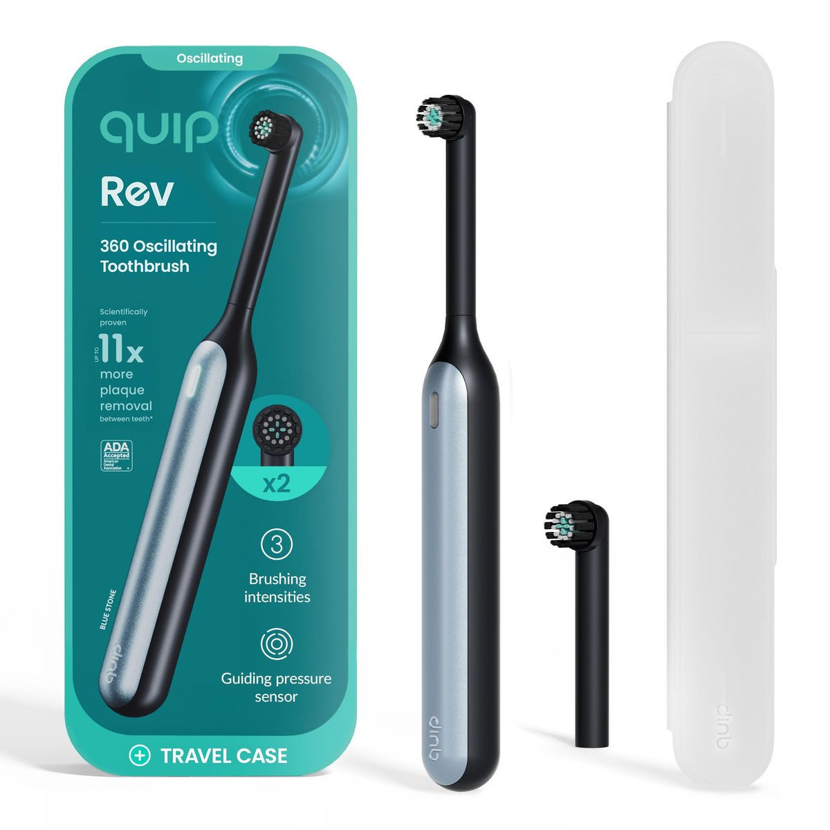 Quip 360 blue stone toothbrush front view