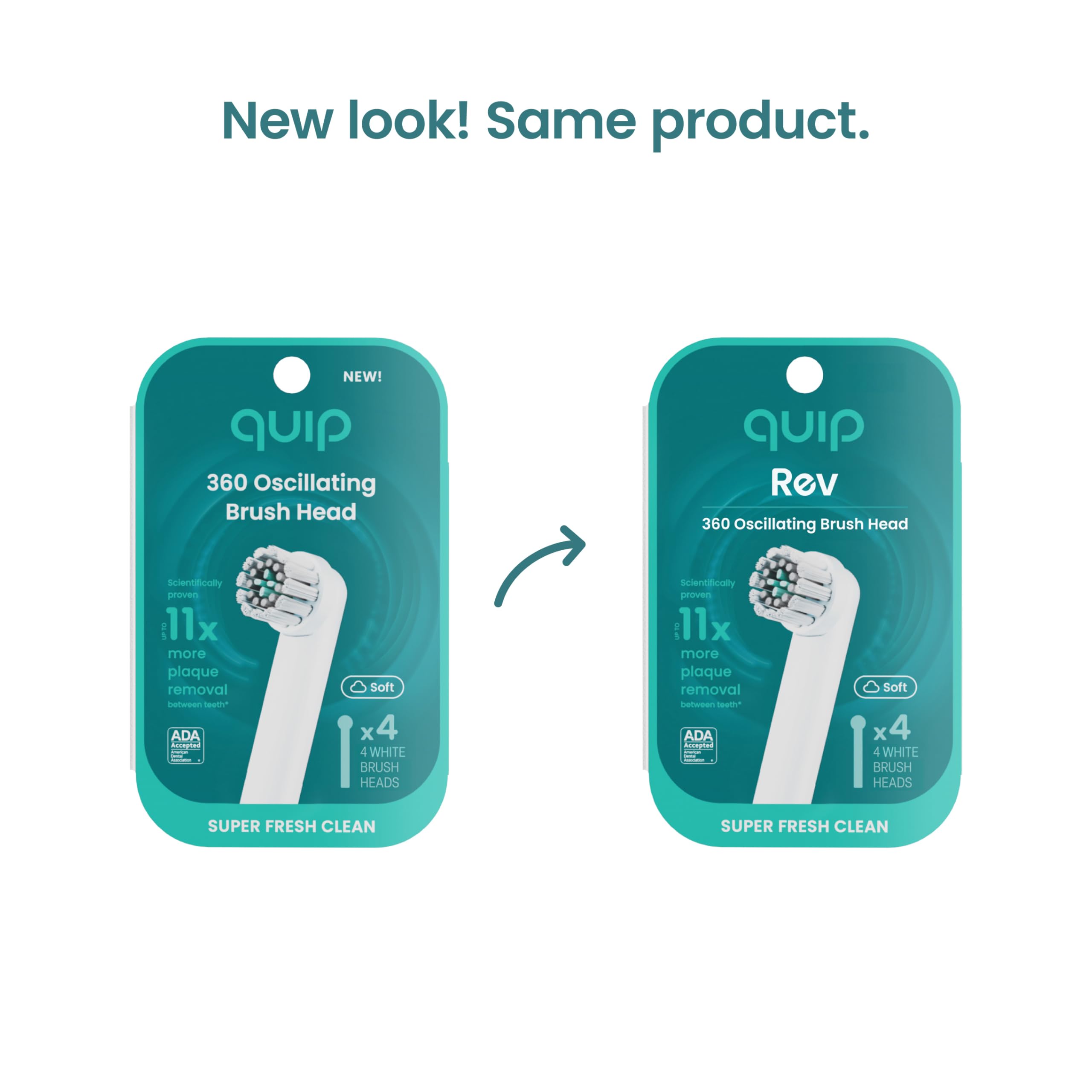 Graphic showing compatibility with quip Rev 360 oscillating toothbrushes