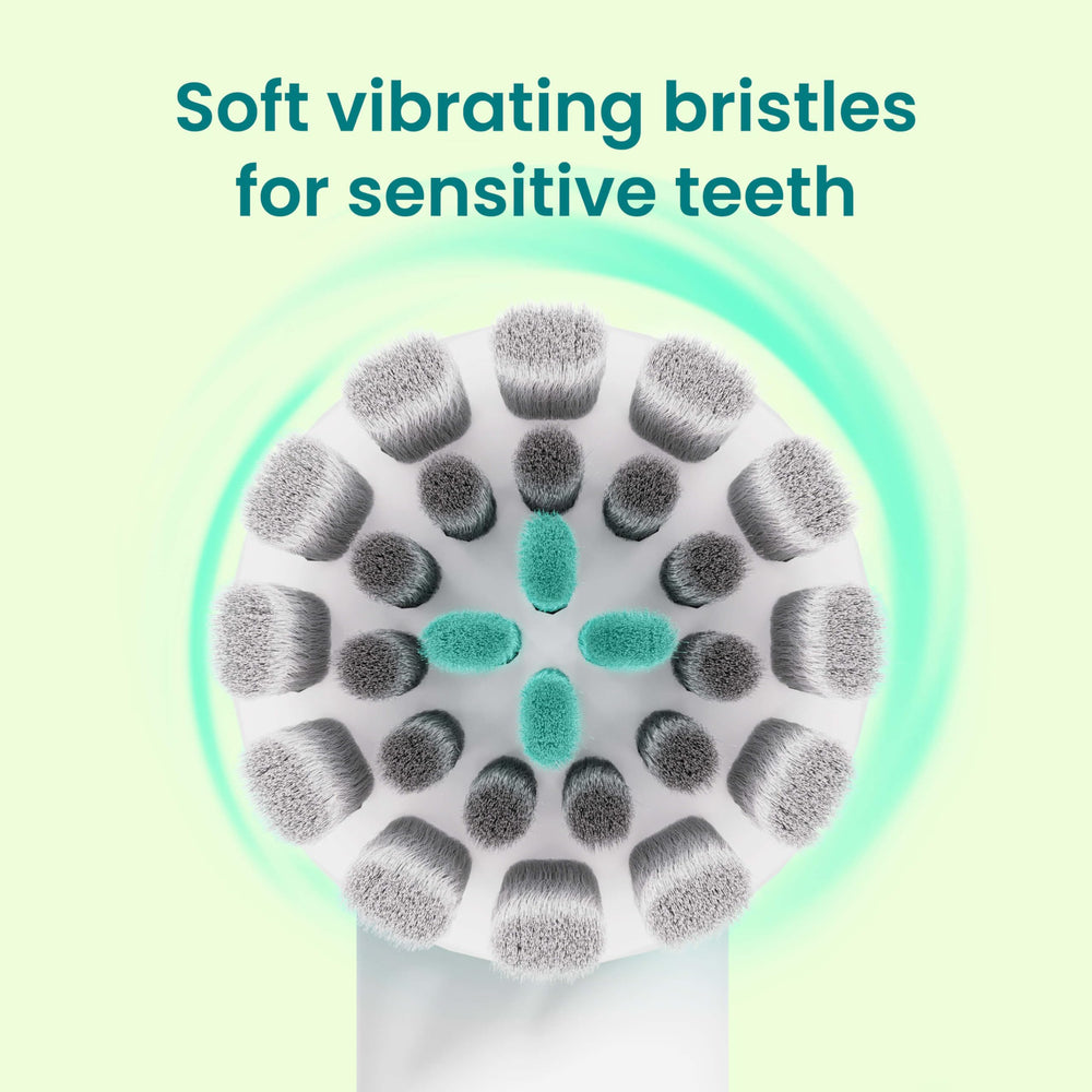 Side view of quip 360 oscillating brush heads 4-pack in white