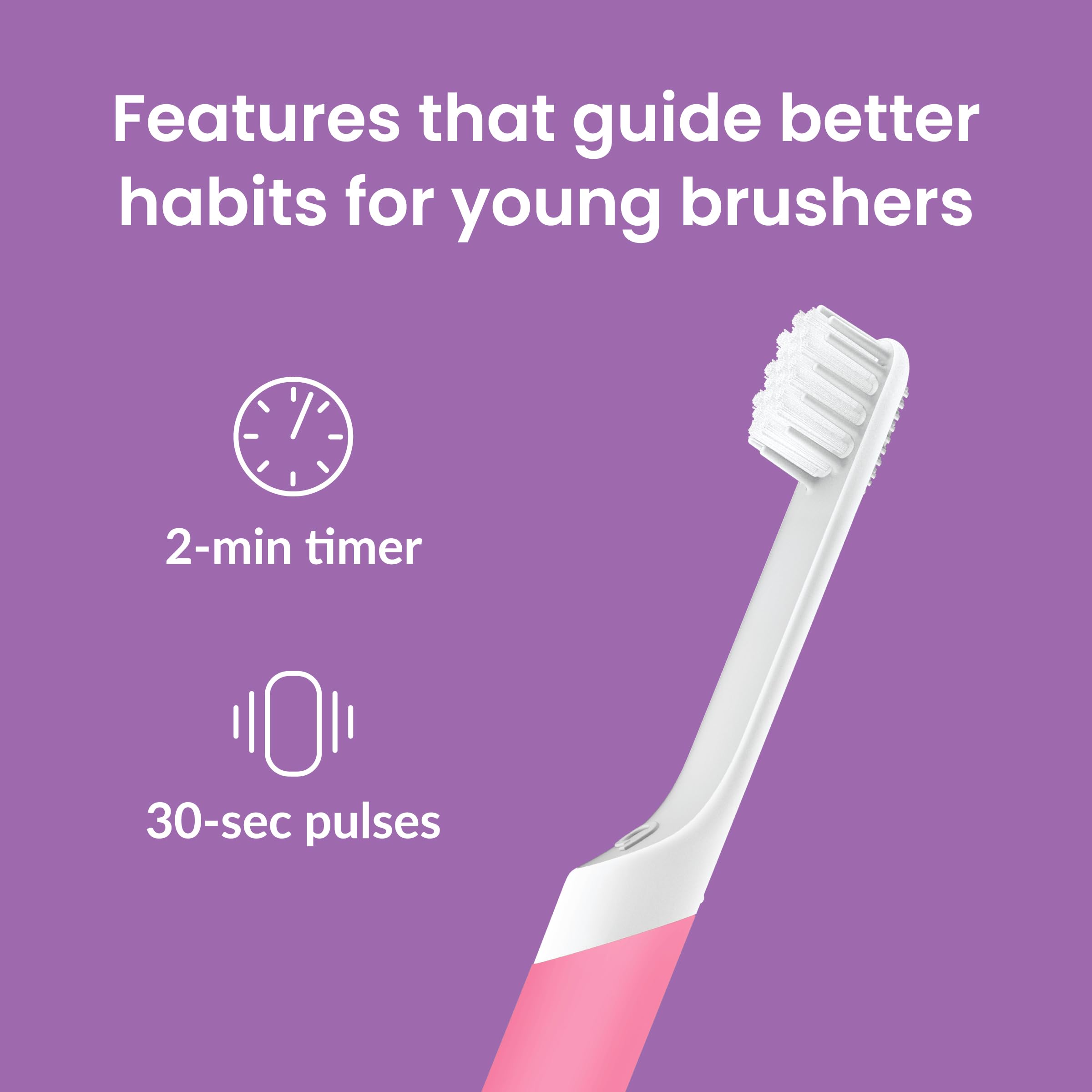 Quip kids glow pink sonic toothbrush built-in timer display