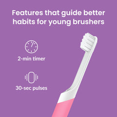 Quip kids glow pink sonic toothbrush built-in timer display