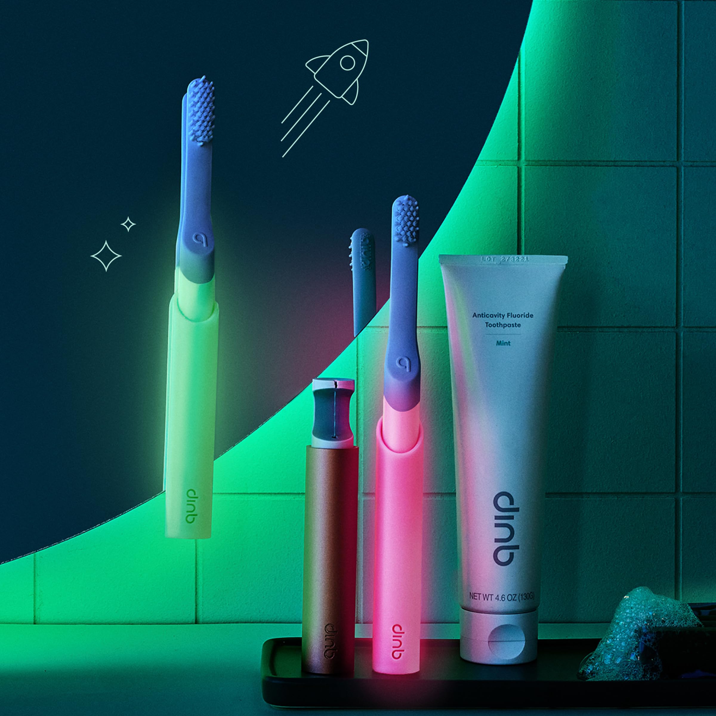 Quip kids glow pink toothbrush with extra brush head