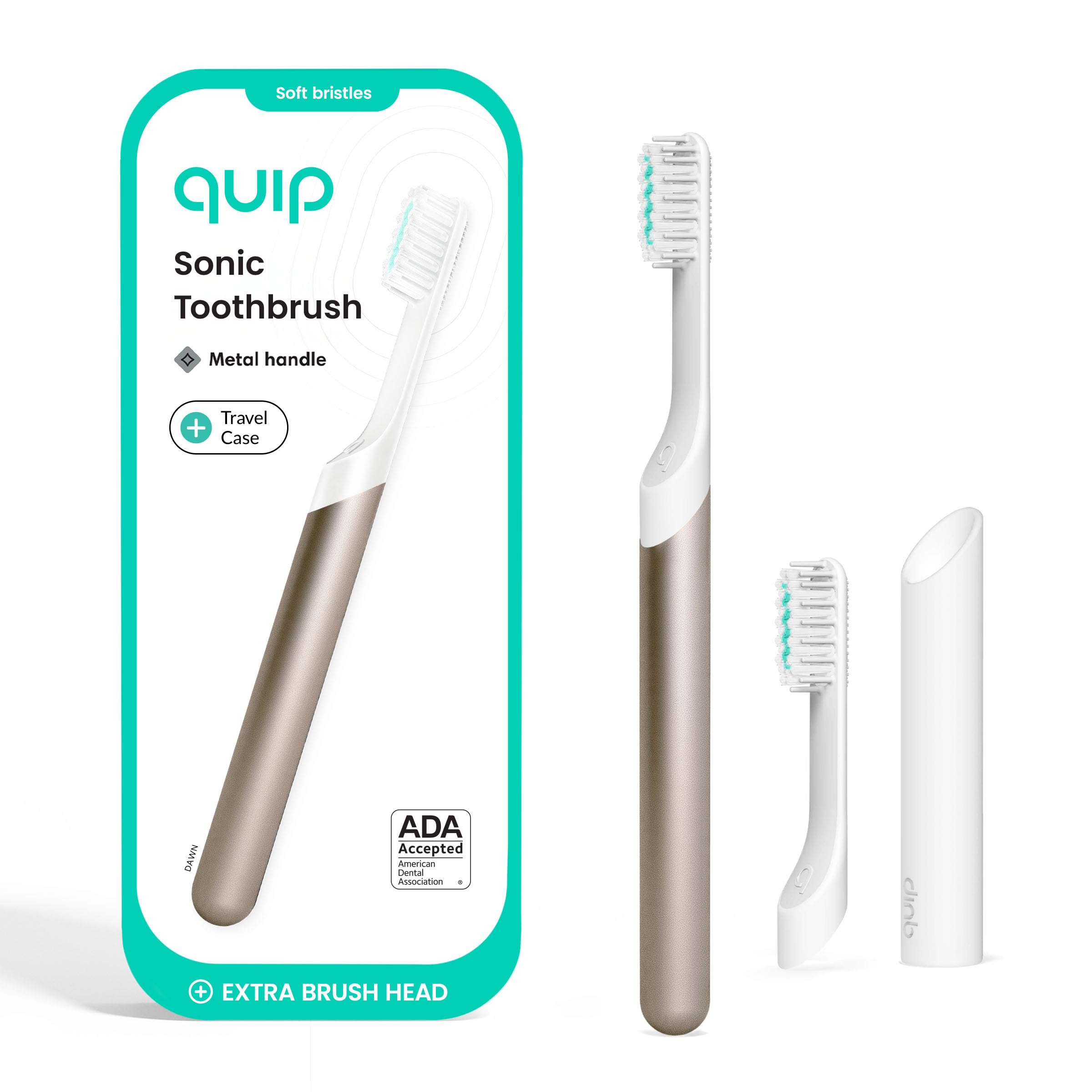Quip Metal Sonic Electric Toothbrush in Dawn Peach Gold – front view