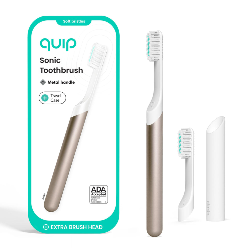 Quip Metal Sonic Electric Toothbrush in Dawn Peach Gold – front view