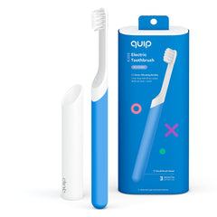 Quip Sonic Toothbrush for Kids with blue handle and small replaceable brush head