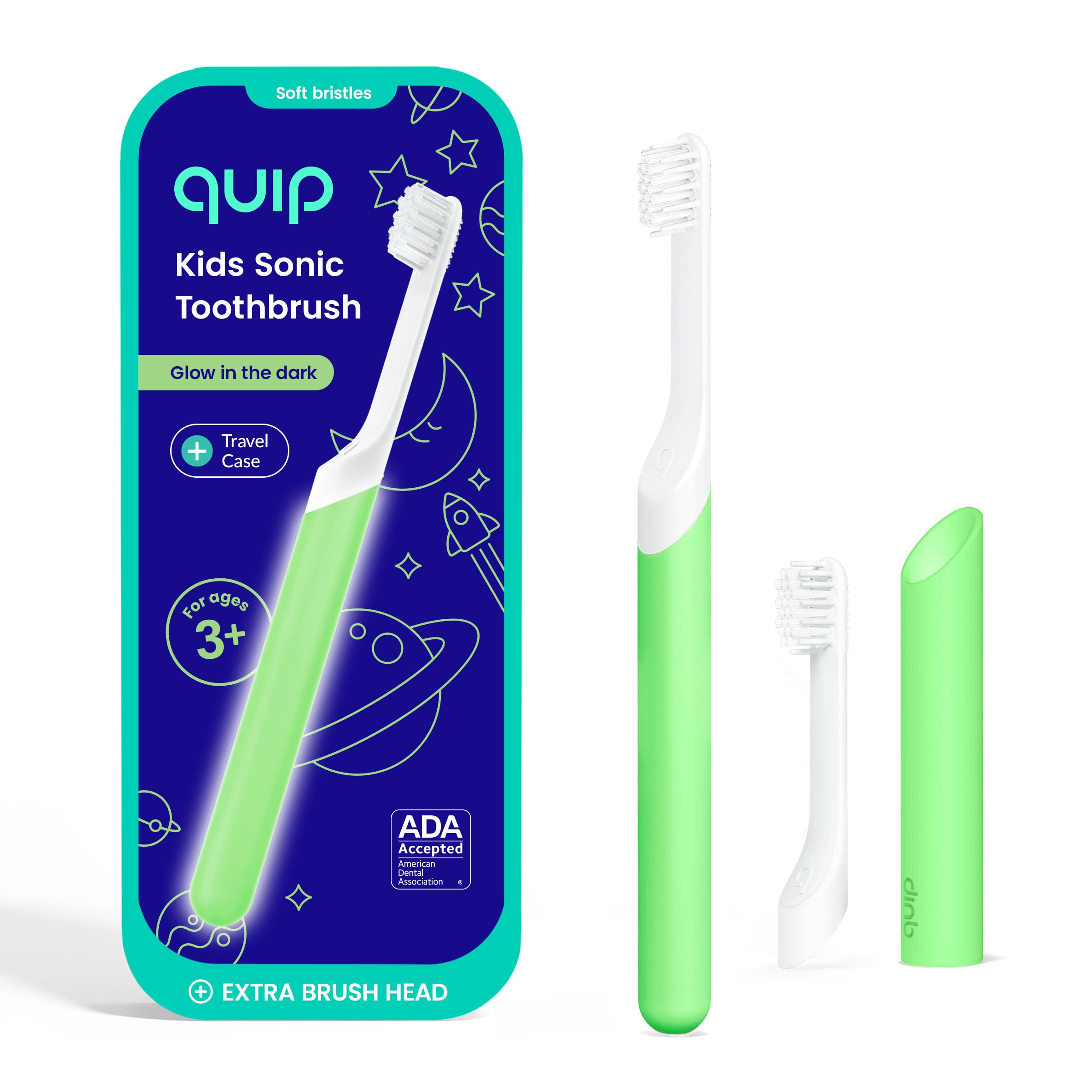 Quip Sonic Toothbrush for Kids with Timer in glow-in-the-dark green