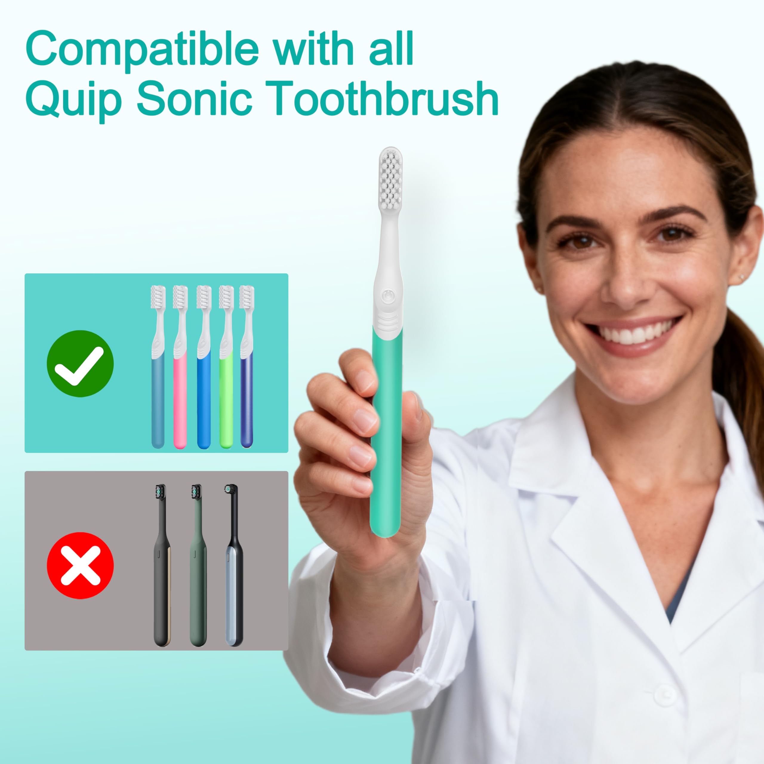 Quip toothbrush replacement heads with soft bristles (close-up)