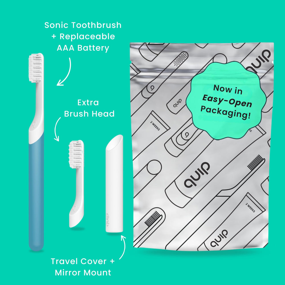 Quip toothbrush with travel case in Marine Blue