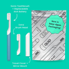 Quip toothbrush with travel case in Marine Blue