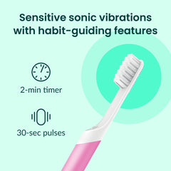 Front close-up of magenta quip toothbrush bristles