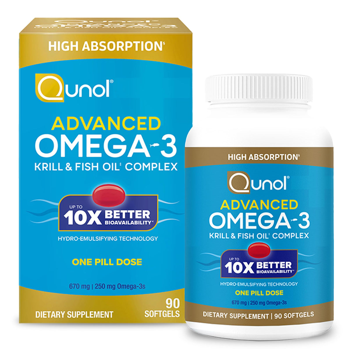Qunol Advanced Omega-3 Krill and Fish Oil Complex bottle front view