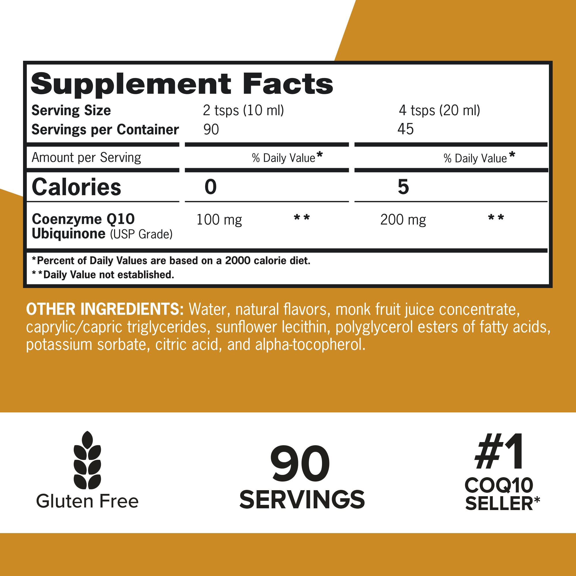 Nutrition facts panel for Qunol CoQ10 Liquid 100mg