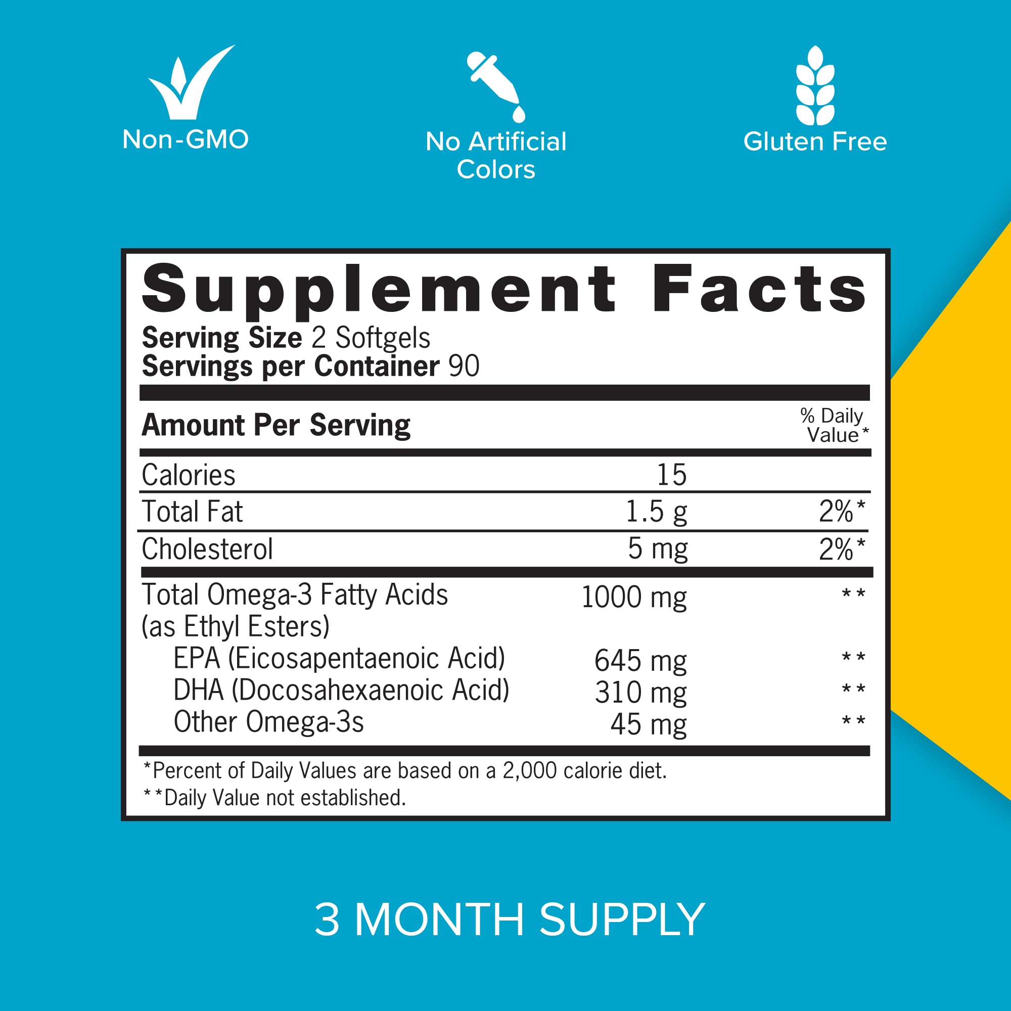 Qunol Fish Oil Mini Label highlights 1000 mg Omega-3 with EPA and DHA.